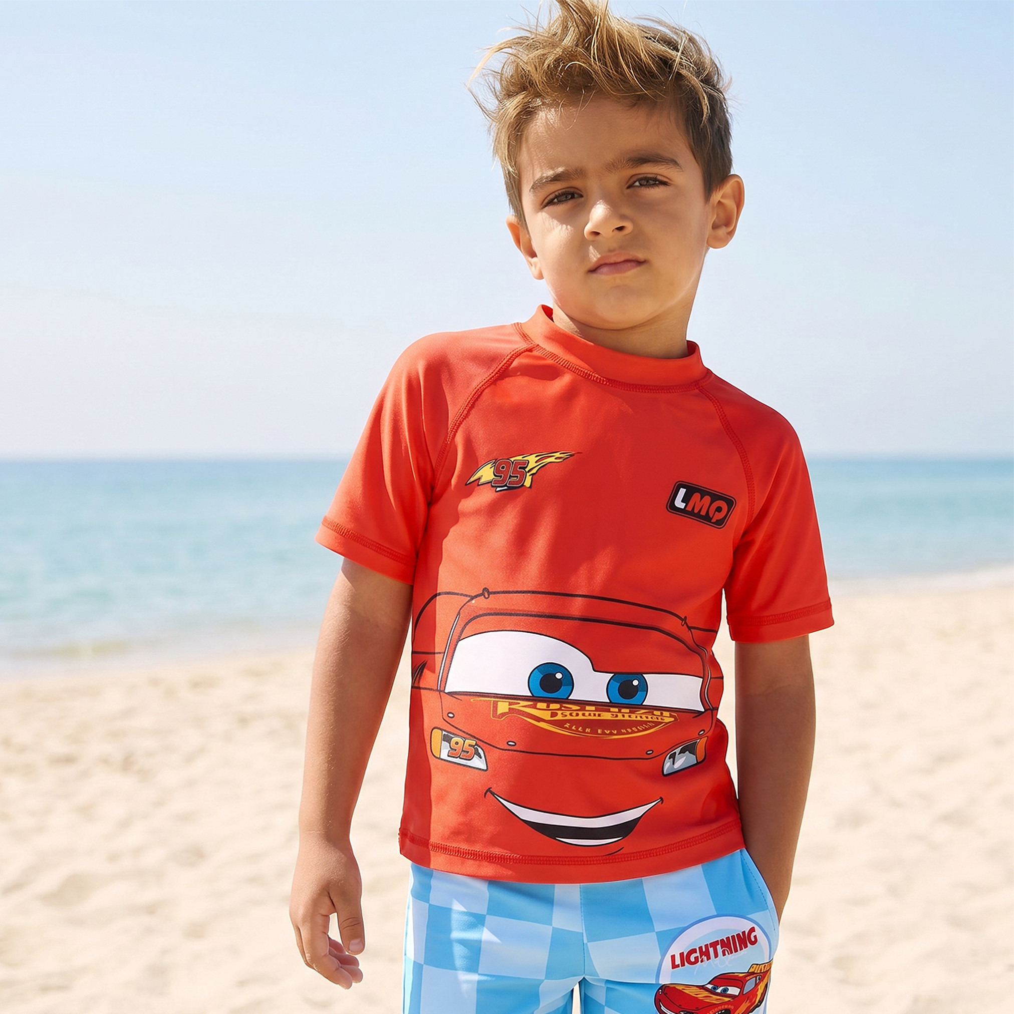 طقم سباحة شورت وتيشيرت بطبعات كارز للأولاد من ديزني-baby-boys-clothing-swimwear-image-2