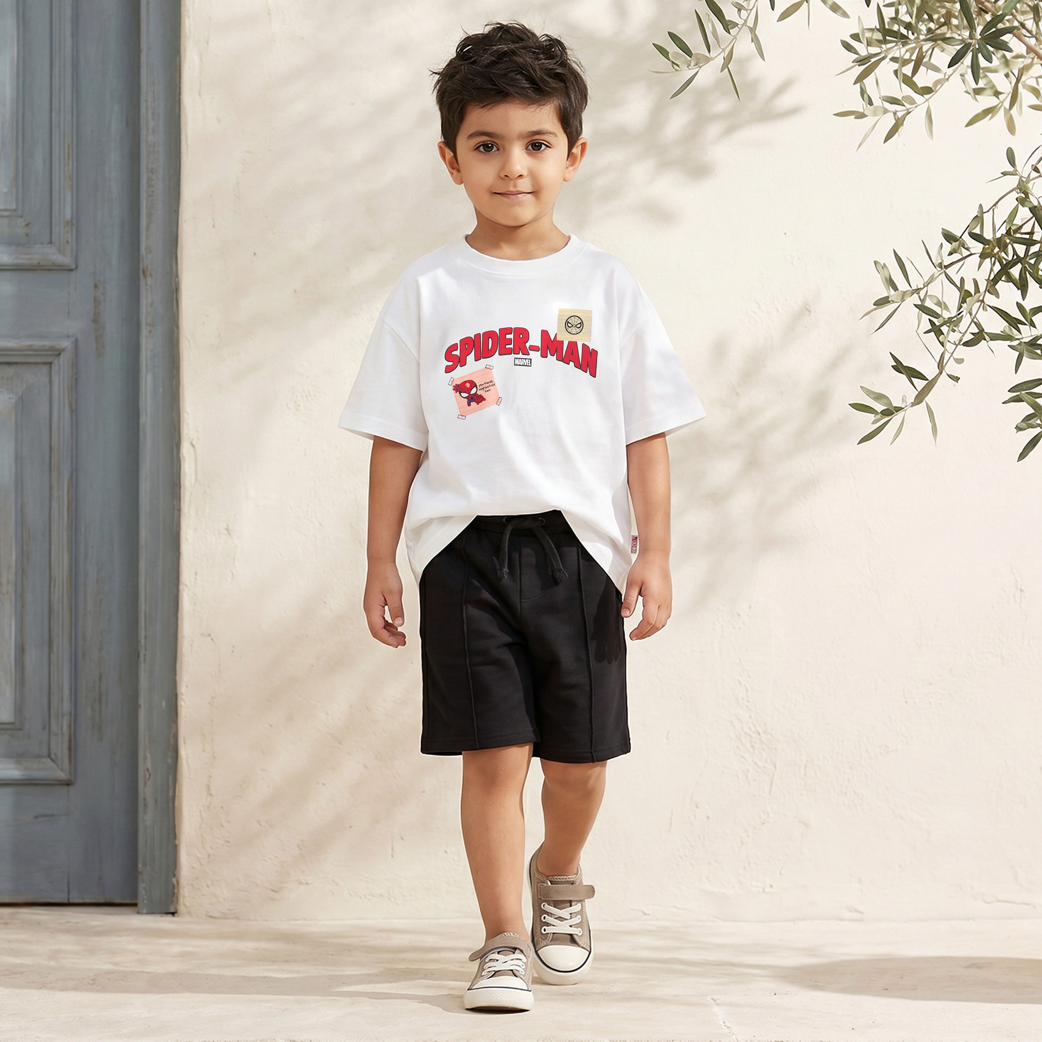 تيشيرت بياقة ضيقة وأكمام قصيرة وطبعات سبايدر مان-boys-clothing-tshirtsandpolos-image-2