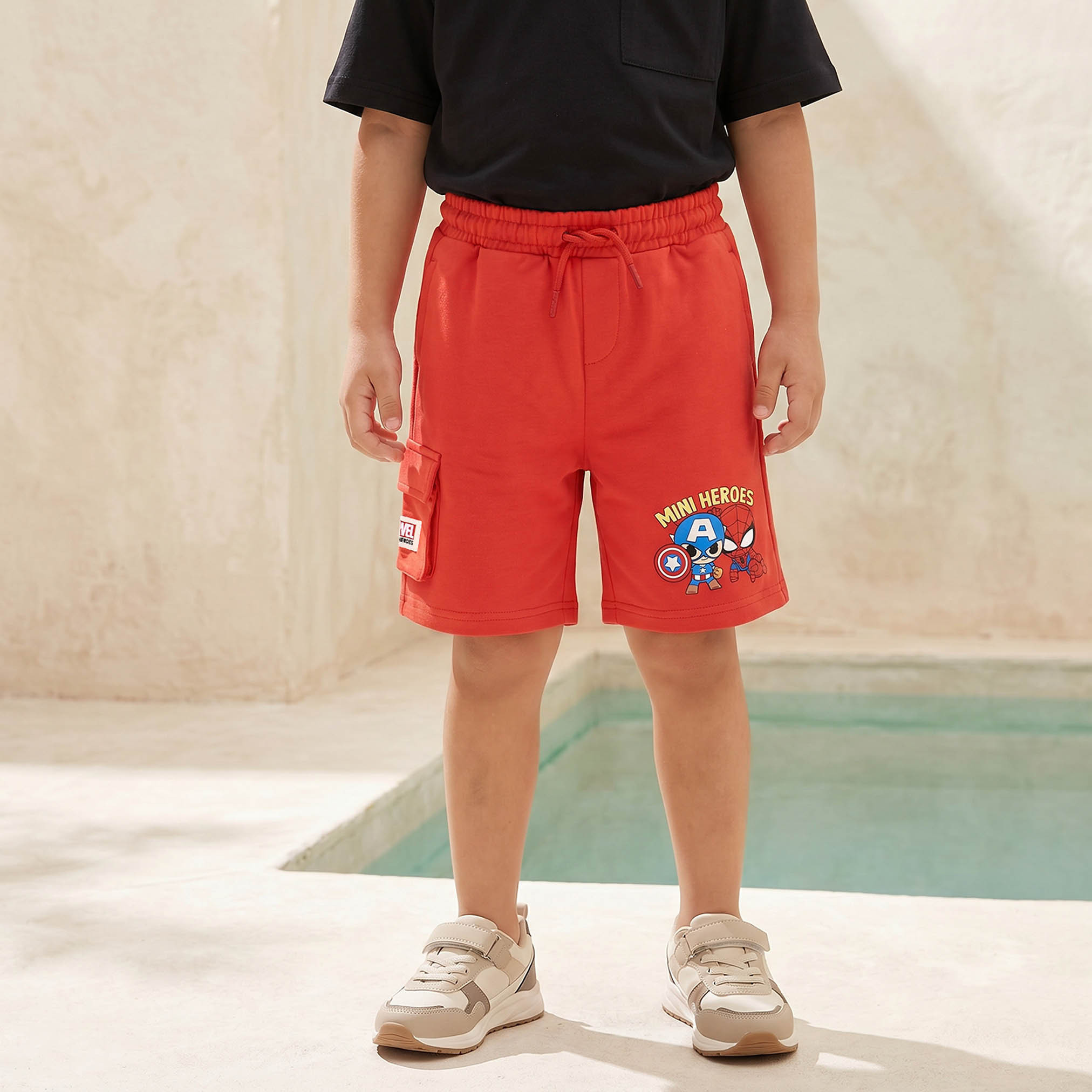 Knee Length Elasticated Waist Shorts with Avengers Print-baby-boys-clothing-bottoms-shorts-image-1