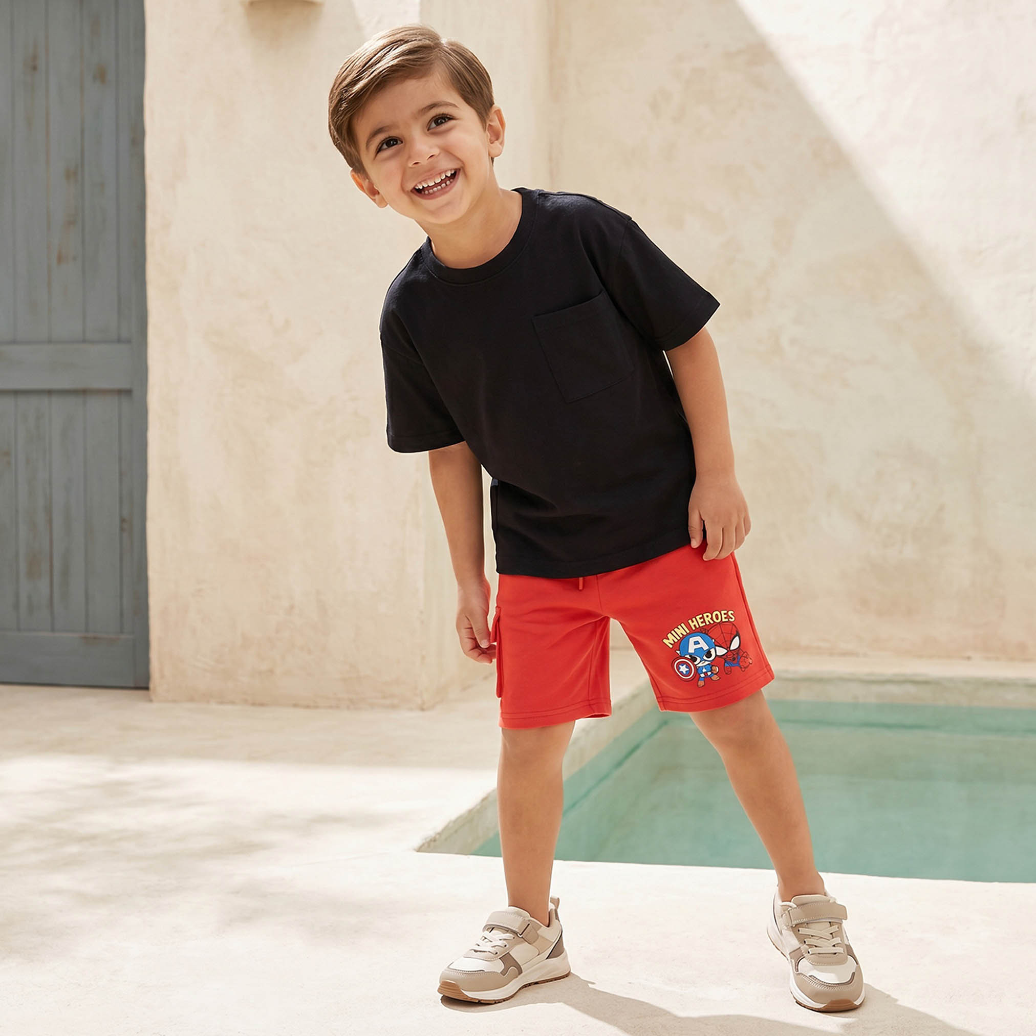 Knee Length Elasticated Waist Shorts with Avengers Print-baby-boys-clothing-bottoms-shorts-image-2