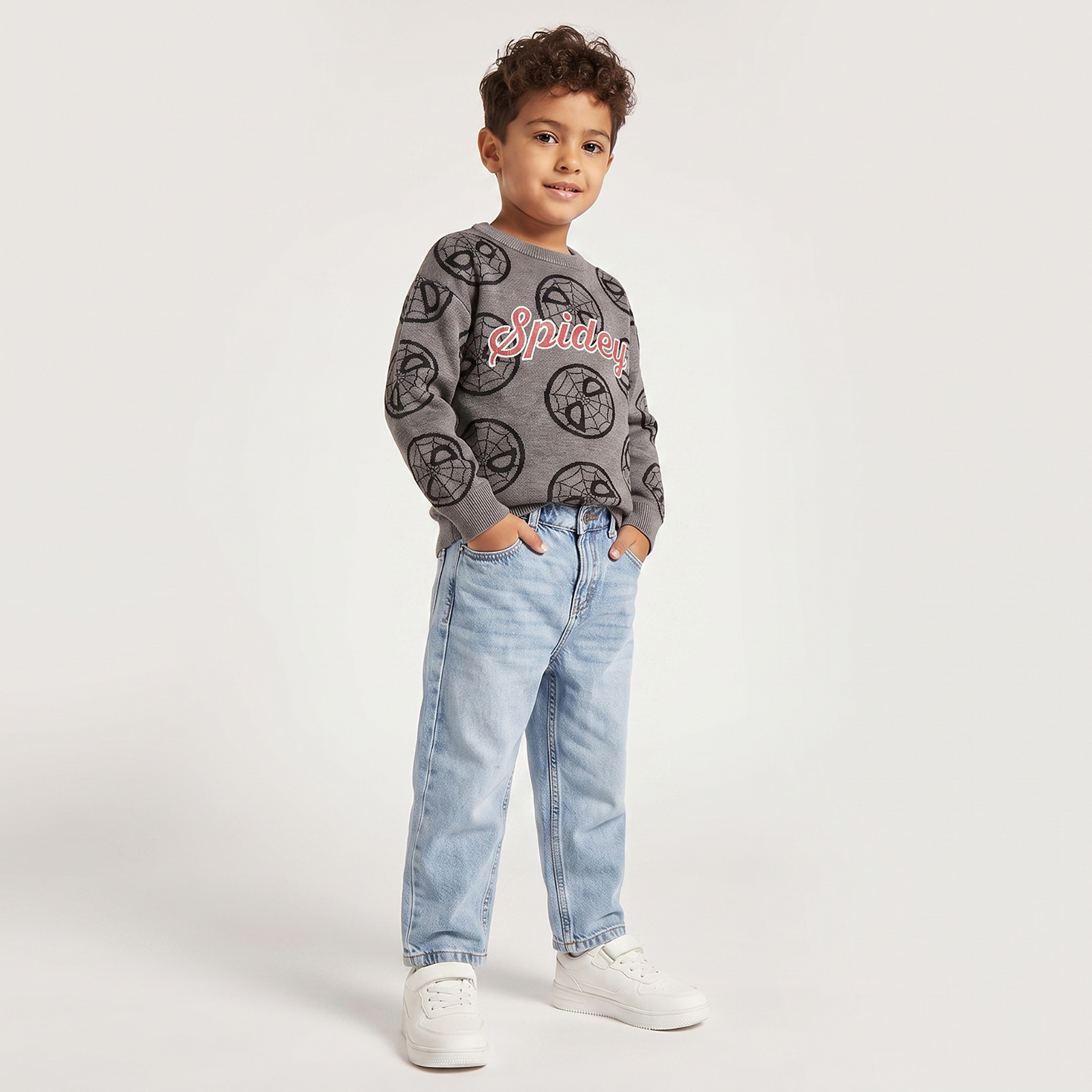 Spider-Man Print Sweater with Long Sleeves-baby-boys-clothing-winterwear-jumpersandcardigans-image-2