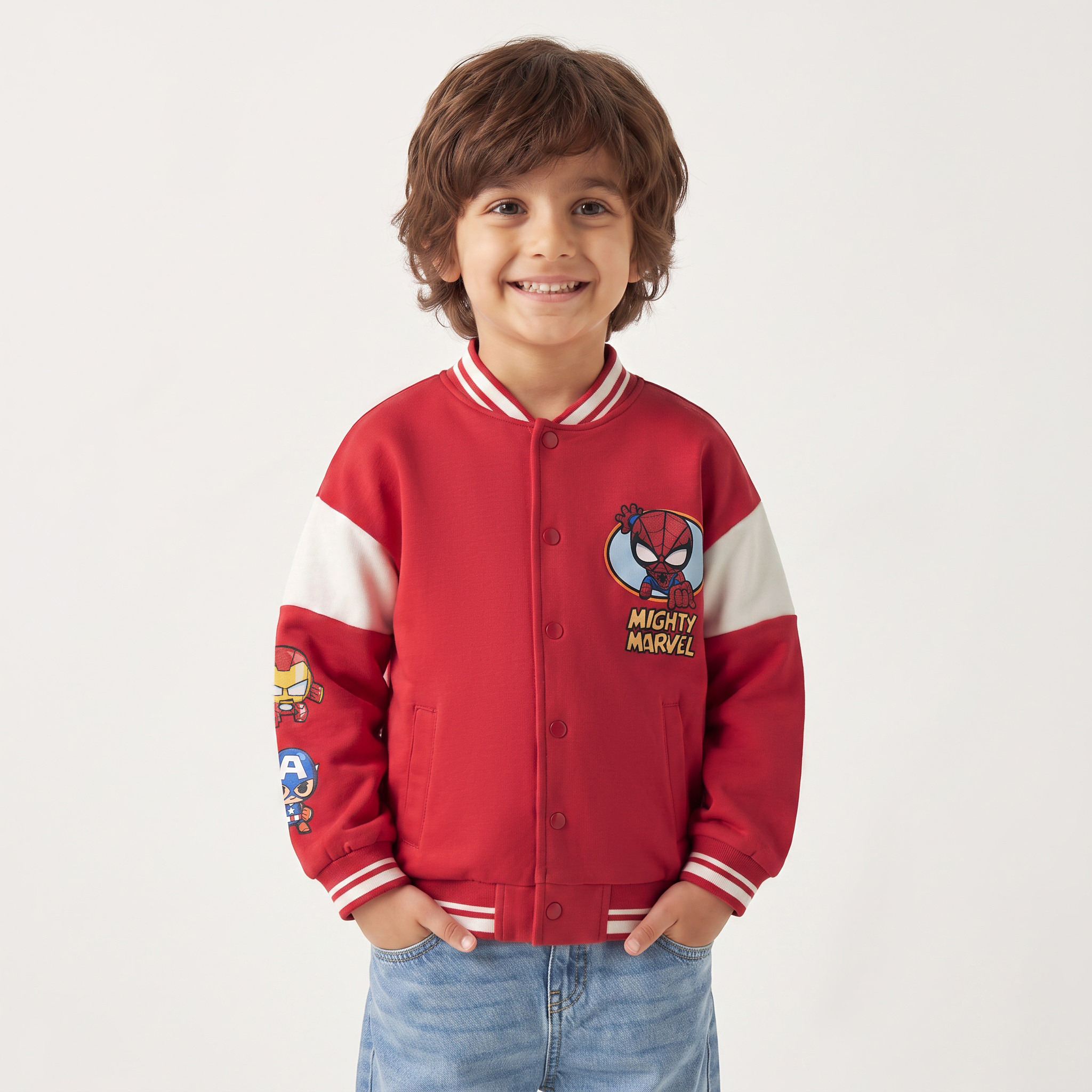 Marvel Printed Bomber Jacket with Long Sleeves-boys-clothing-jacketsandcoats-image-1