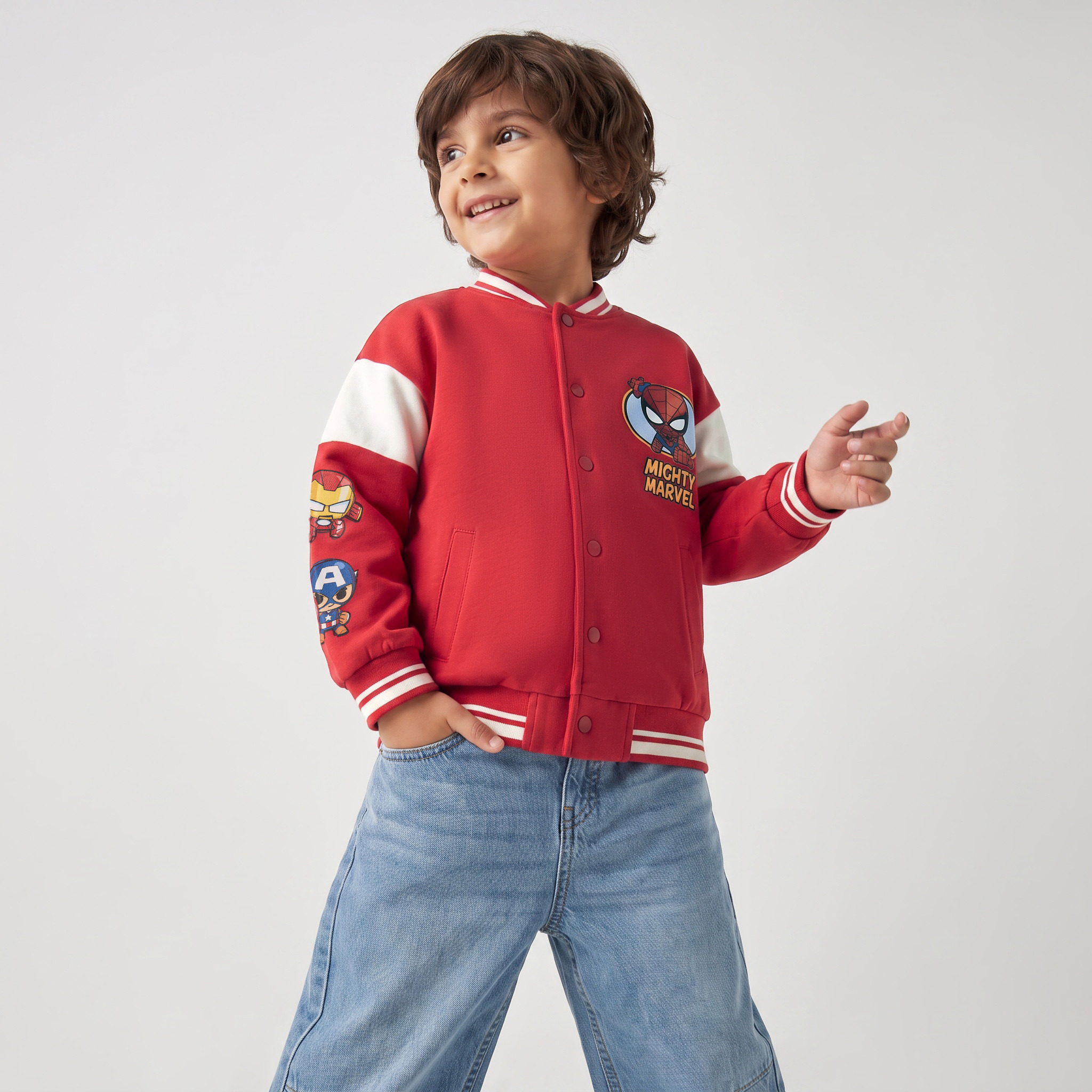 Marvel Printed Bomber Jacket with Long Sleeves-boys-clothing-jacketsandcoats-image-5