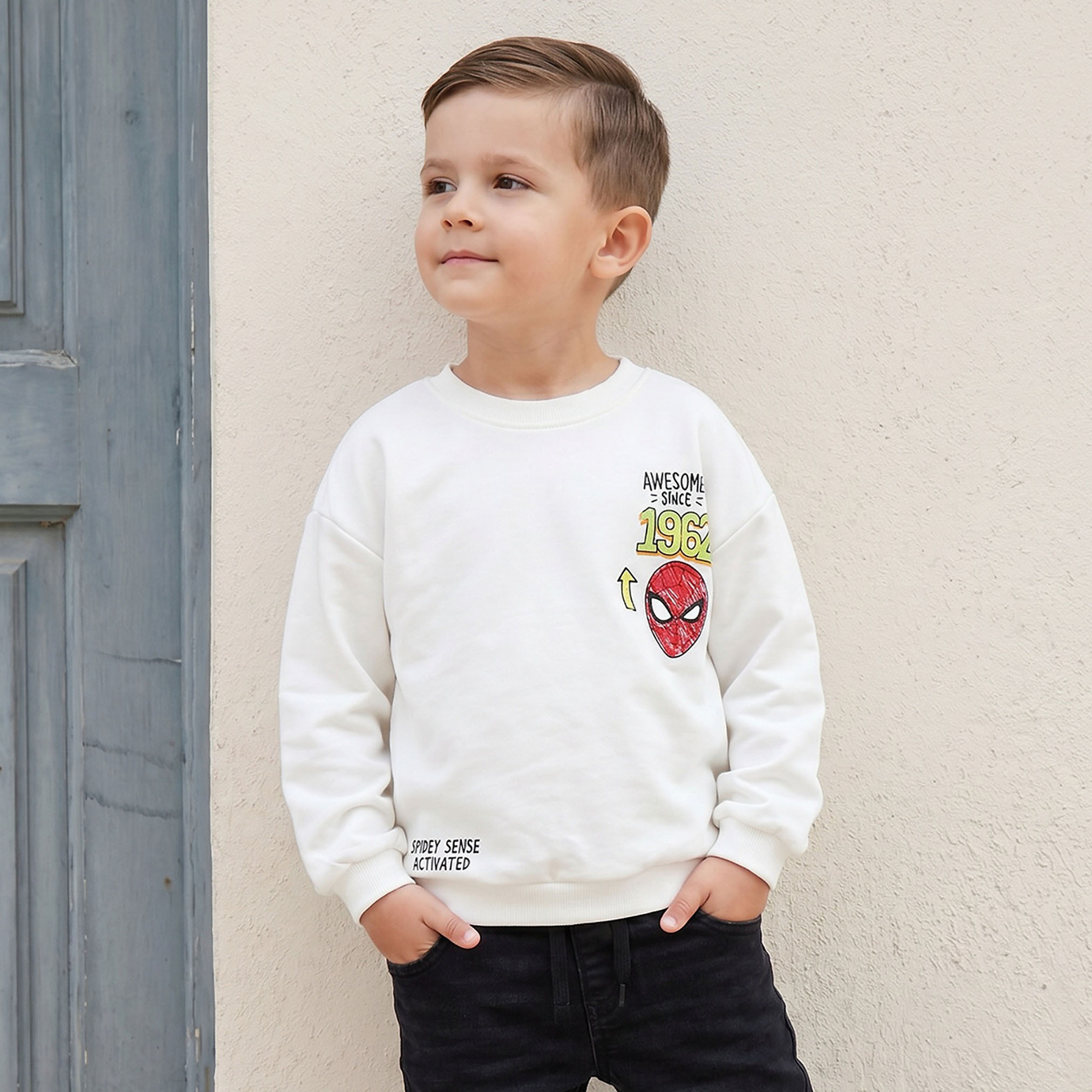 Spider-Man Print Sweatshirt with Long Sleeves-baby-boys-clothing-winterwear-sweatshirts-image-3