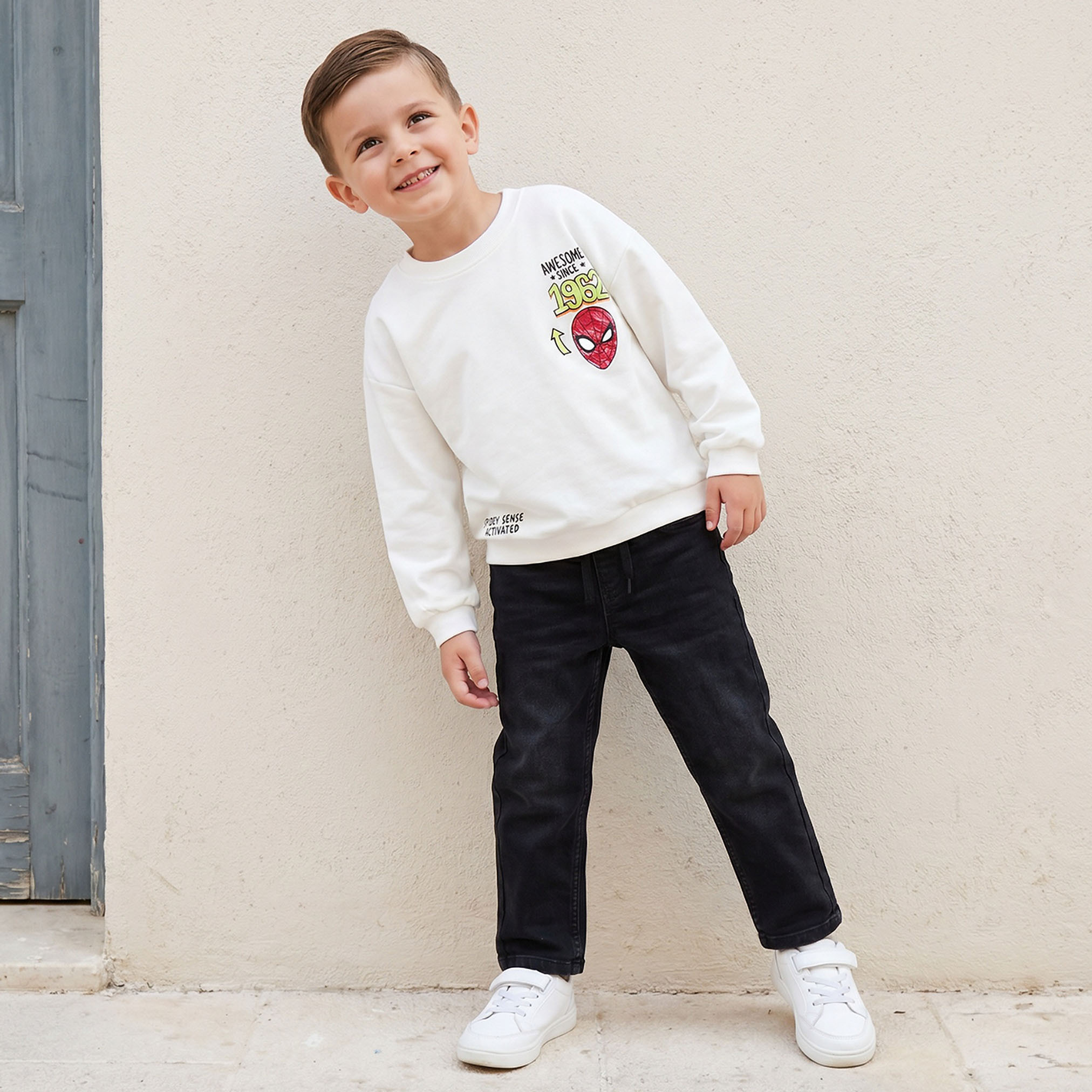 Spider-Man Print Sweatshirt with Long Sleeves-baby-boys-clothing-winterwear-sweatshirts-image-2