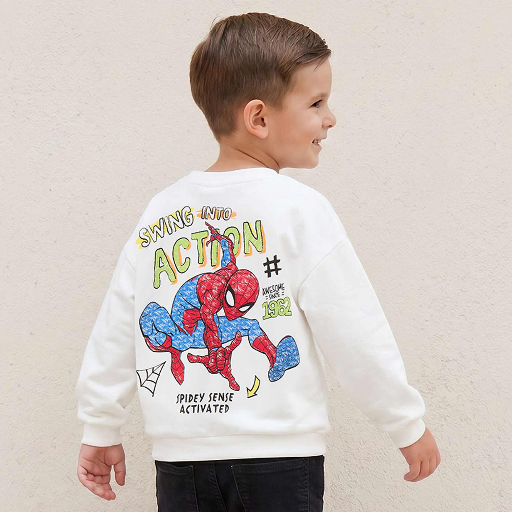 Spider-Man Print Sweatshirt with Long Sleeves-baby-boys-clothing-winterwear-sweatshirts-image-1