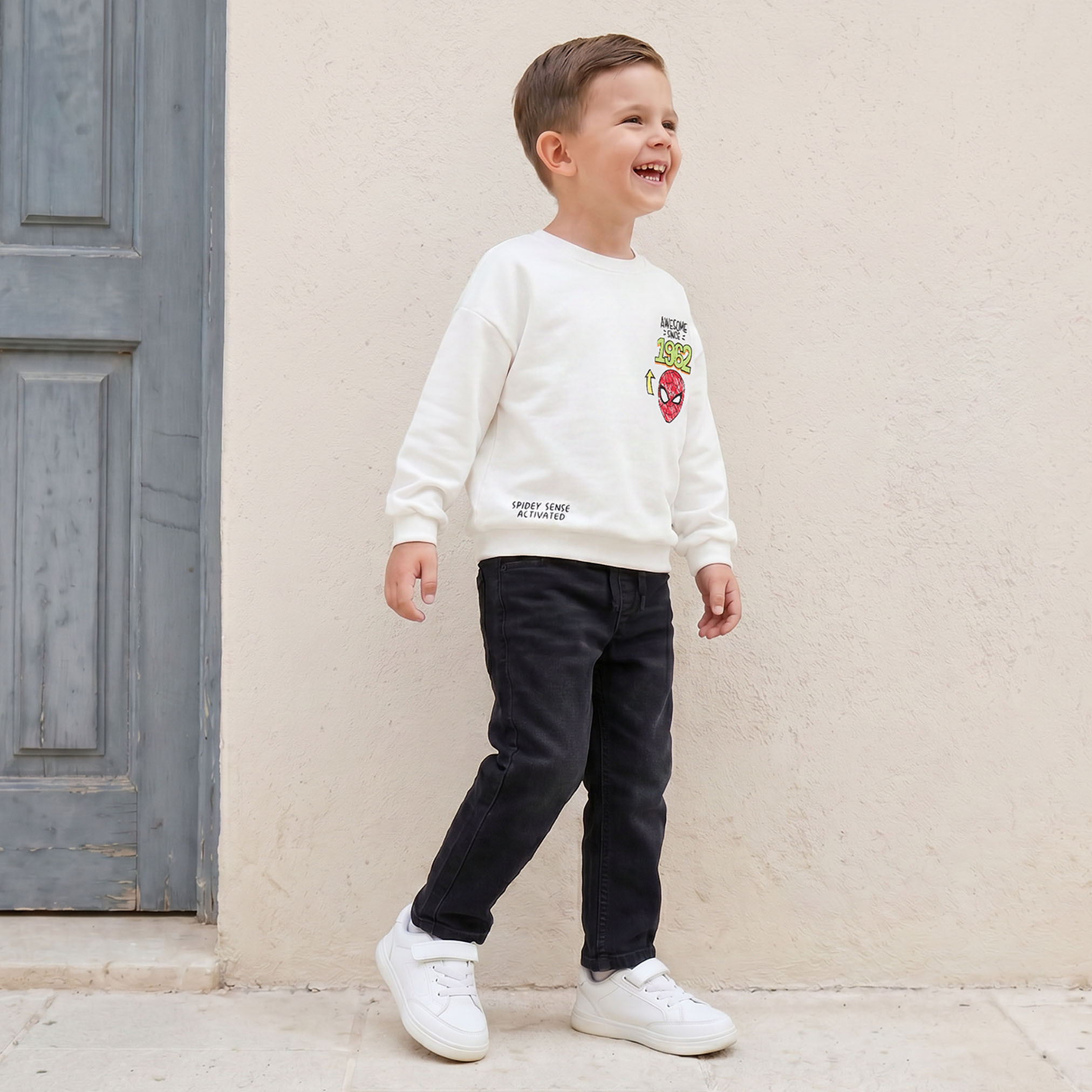 Spider-Man Print Sweatshirt with Long Sleeves-baby-boys-clothing-winterwear-sweatshirts-image-5