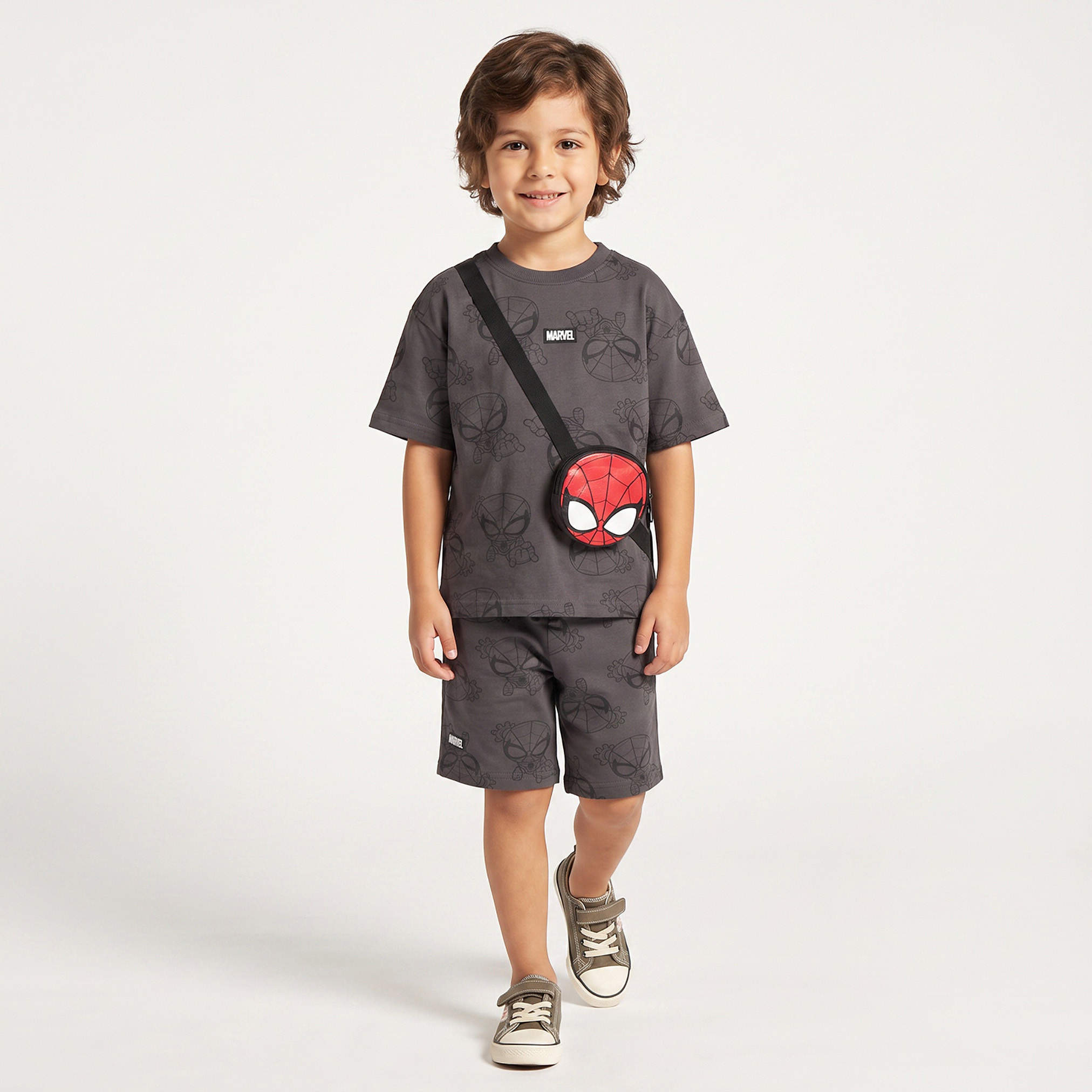 Crew Neck Short Sleeves T-shirt and Shorts Set with Spider-Man Print-boys-clothing-setsandcoords-image-1