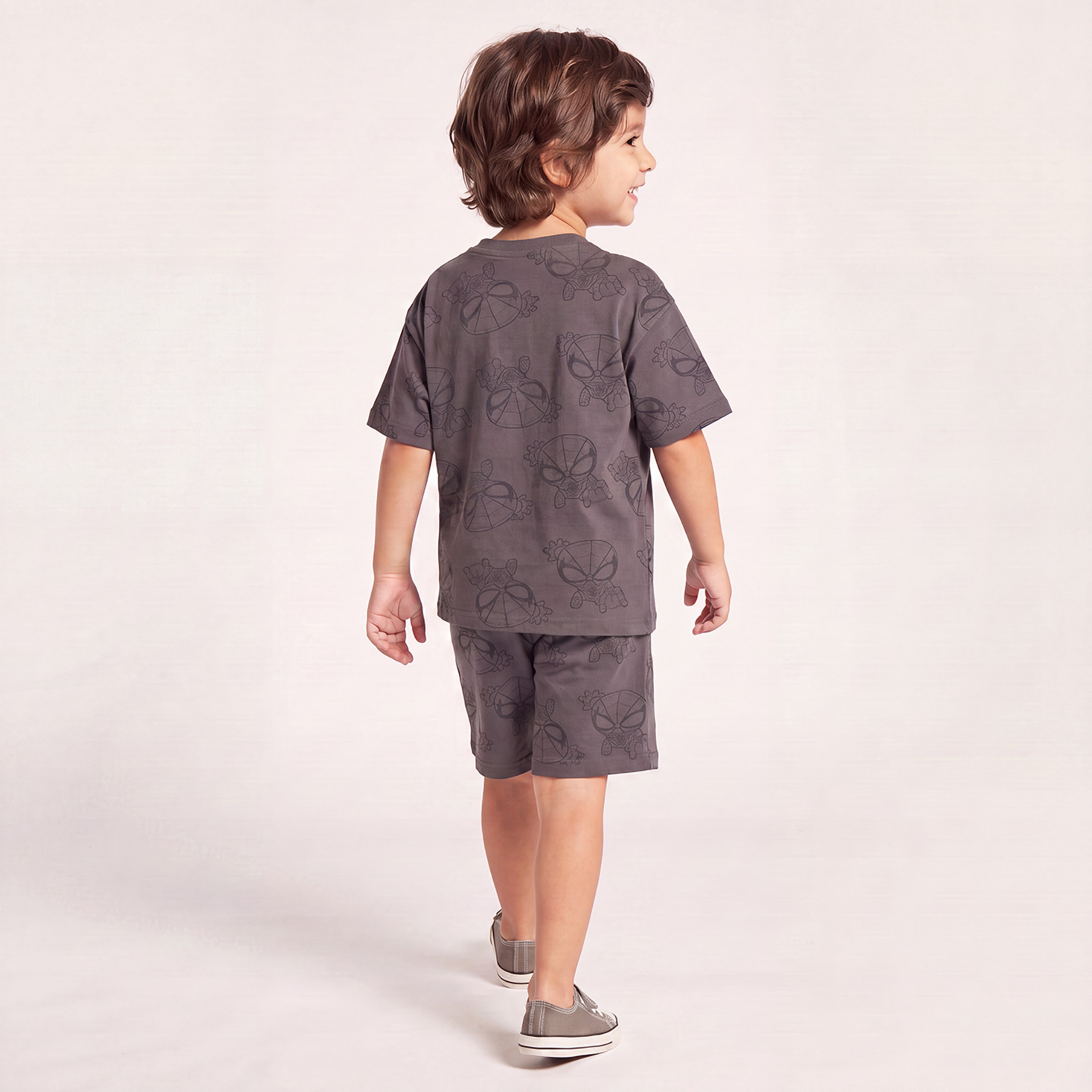 Crew Neck Short Sleeves T-shirt and Shorts Set with Spider-Man Print-boys-clothing-setsandcoords-image-2