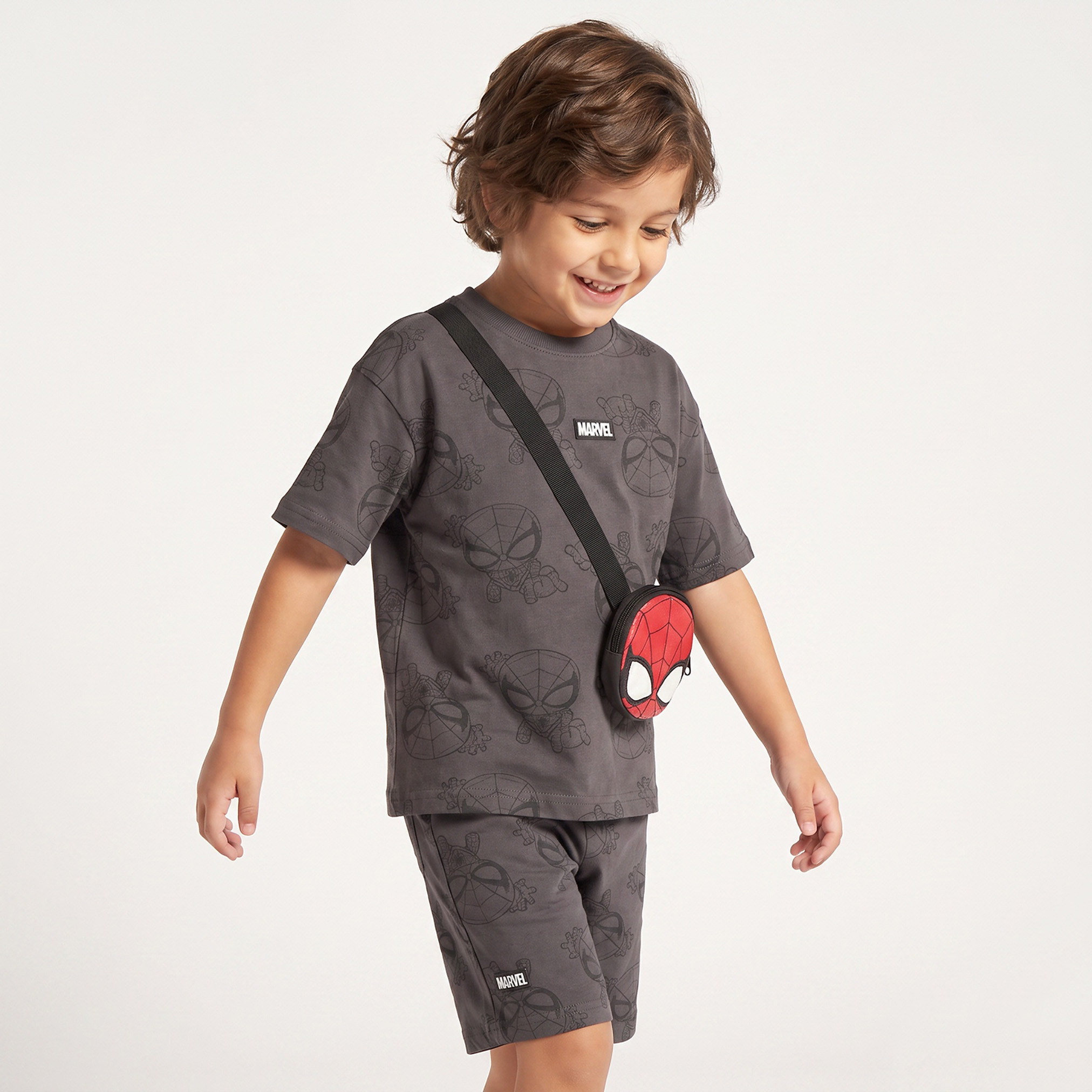 Crew Neck Short Sleeves T-shirt and Shorts Set with Spider-Man Print-boys-clothing-setsandcoords-image-3