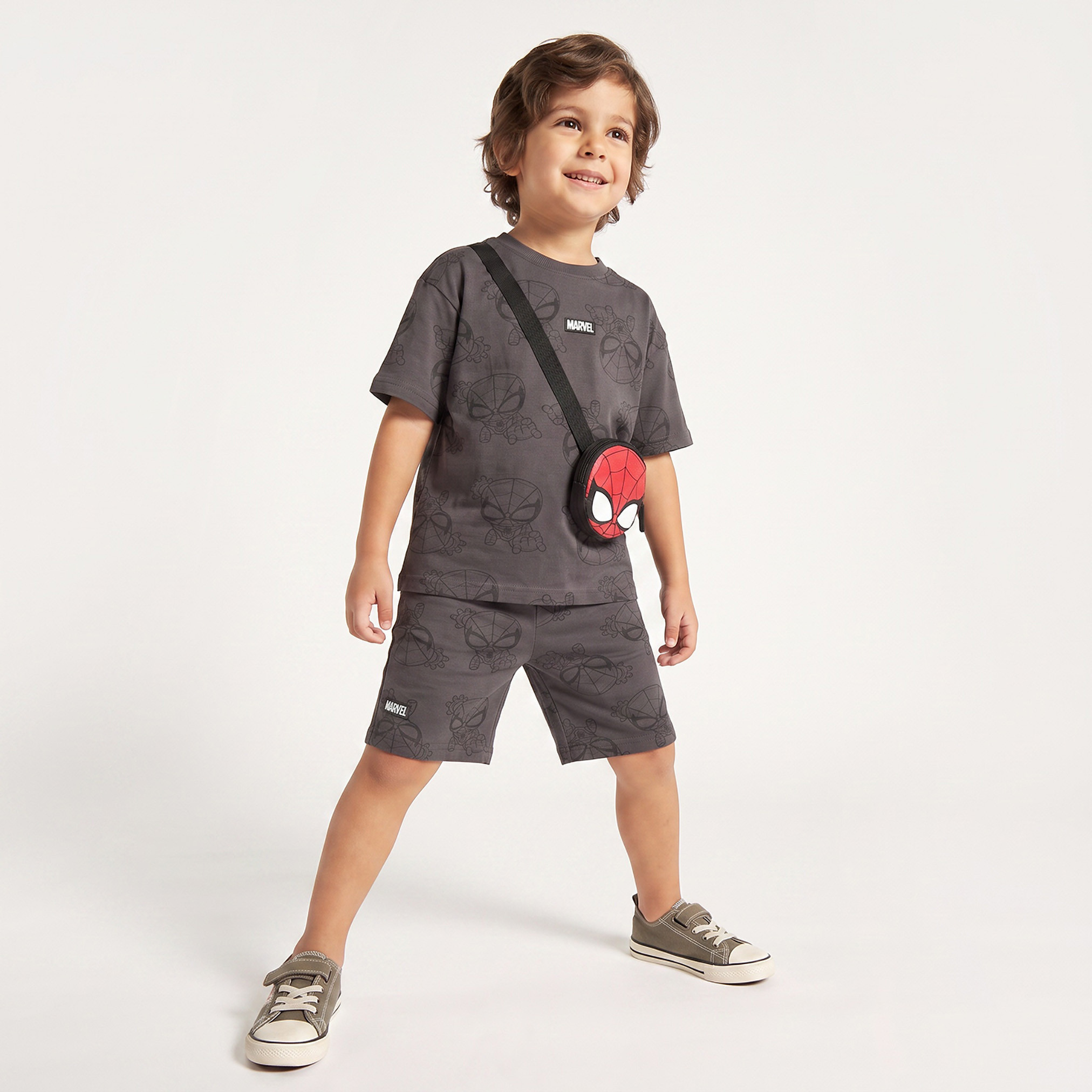 Crew Neck Short Sleeves T-shirt and Shorts Set with Spider-Man Print-boys-clothing-setsandcoords-image-5