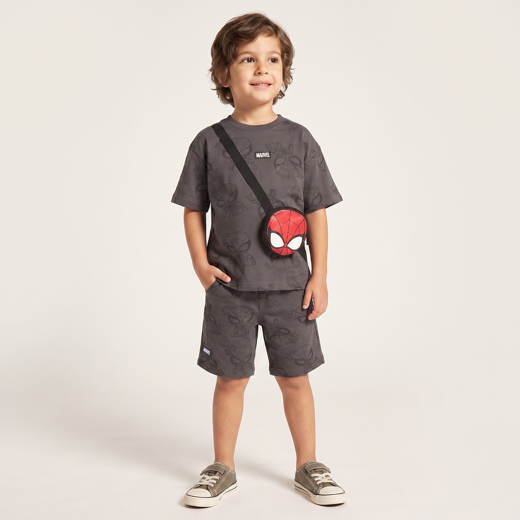 Crew Neck Short Sleeves T-shirt and Shorts Set with Spider-Man Print-boys-clothing-setsandcoords-image-6