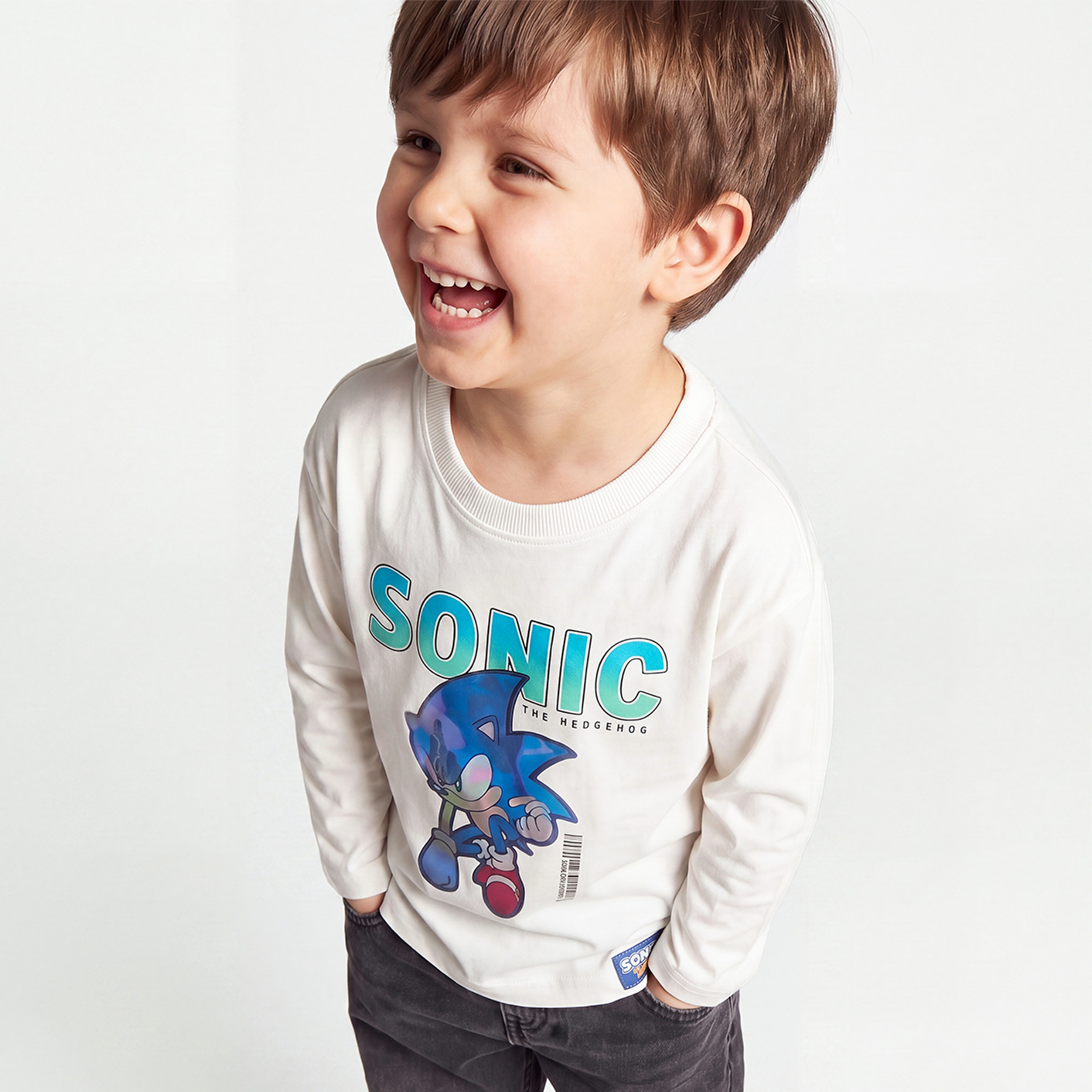 Crew Neck Long Sleeves T-shirt with Sonic Print-boys-clothing-tshirtsandpolos-image-1