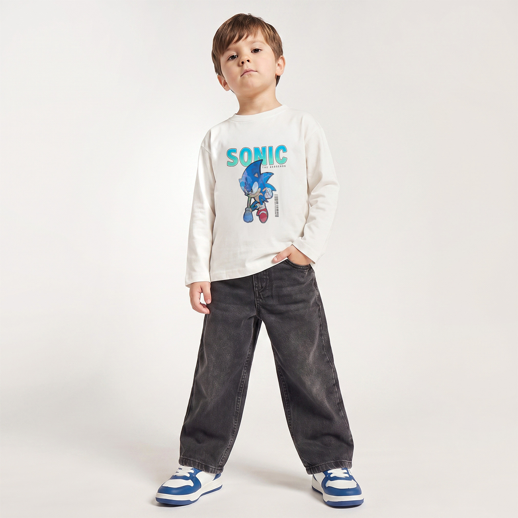 Crew Neck Long Sleeves T-shirt with Sonic Print-boys-clothing-tshirtsandpolos-image-2