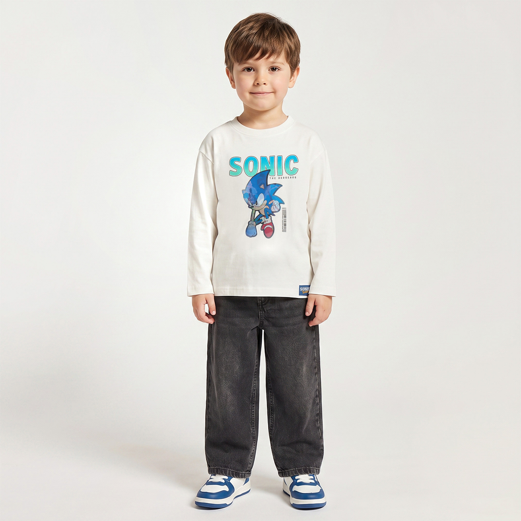 Crew Neck Long Sleeves T-shirt with Sonic Print-boys-clothing-tshirtsandpolos-image-4