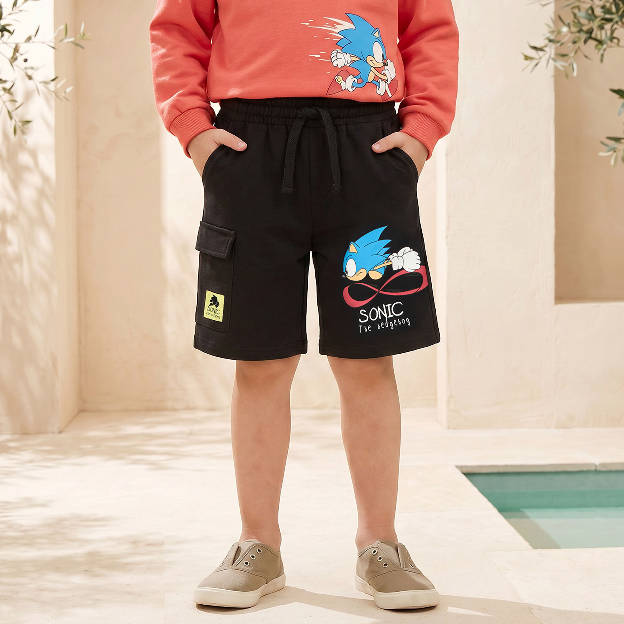Knee Length Drawstring Waistband Shorts with Sonic the Hedgehog Print-baby-boys-clothing-bottoms-shorts-image-1