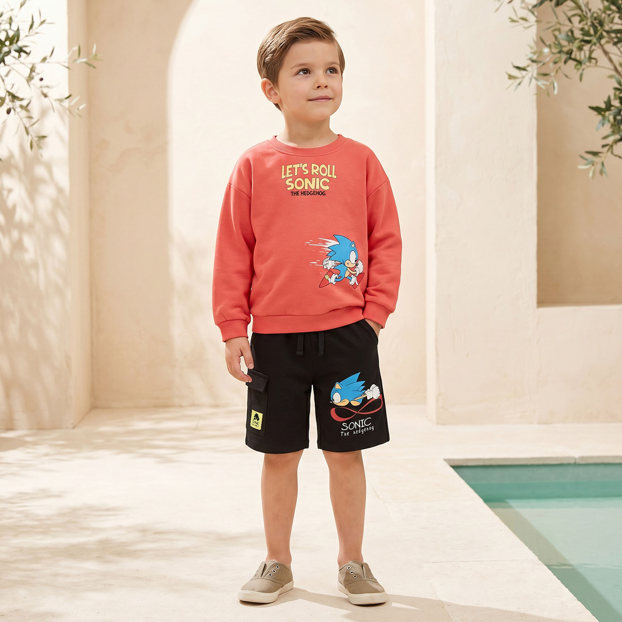 Knee Length Drawstring Waistband Shorts with Sonic the Hedgehog Print-baby-boys-clothing-bottoms-shorts-image-2