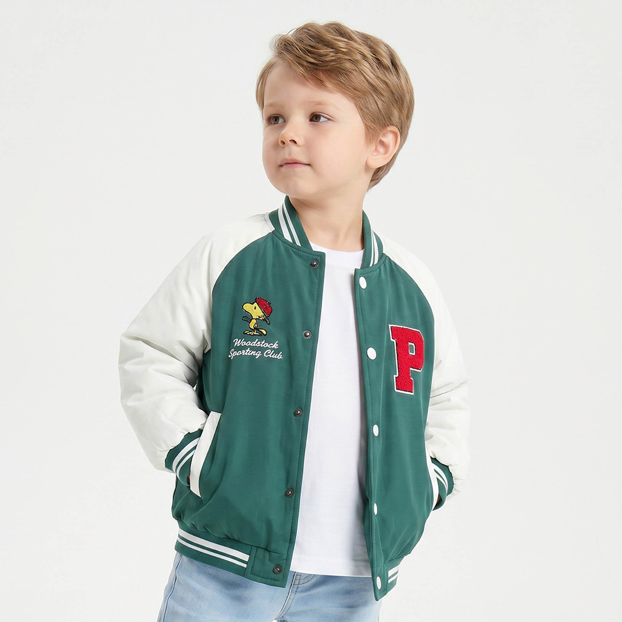 Collared Long Sleeves Bomber Jacket with Snoopy Embroidery-boys-clothing-jacketsandcoats-image-1