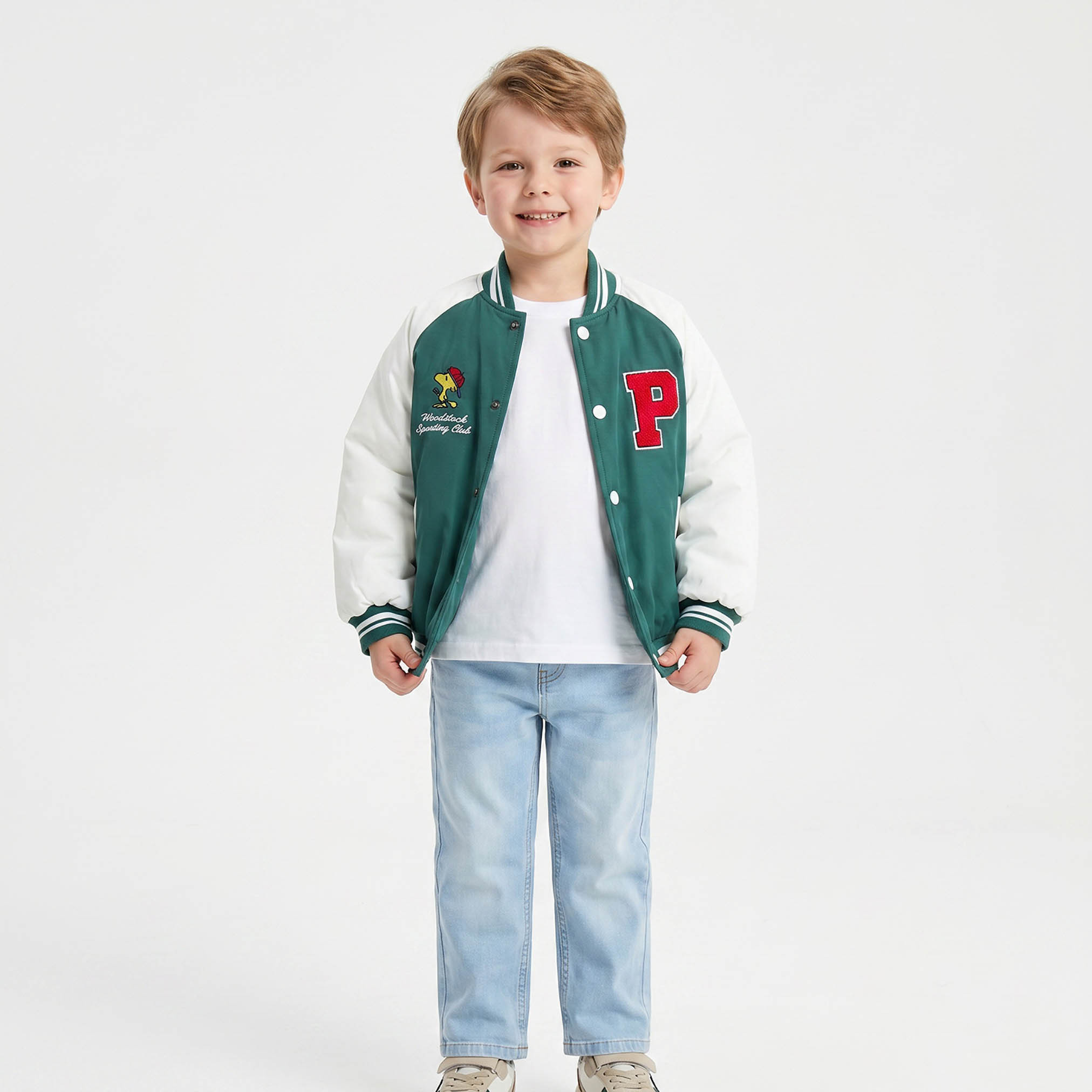 Collared Long Sleeves Bomber Jacket with Snoopy Embroidery-boys-clothing-jacketsandcoats-image-2