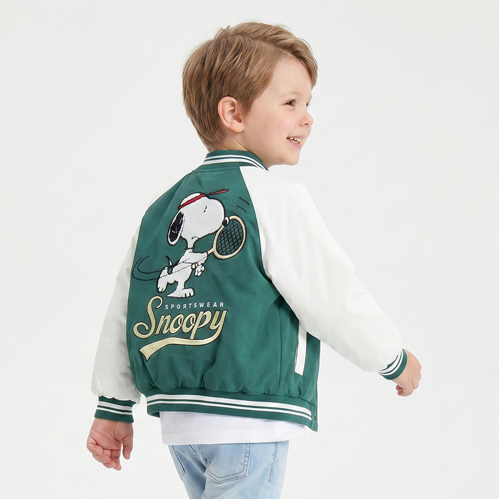 Collared Long Sleeves Bomber Jacket with Snoopy Embroidery-boys-clothing-jacketsandcoats-image-3