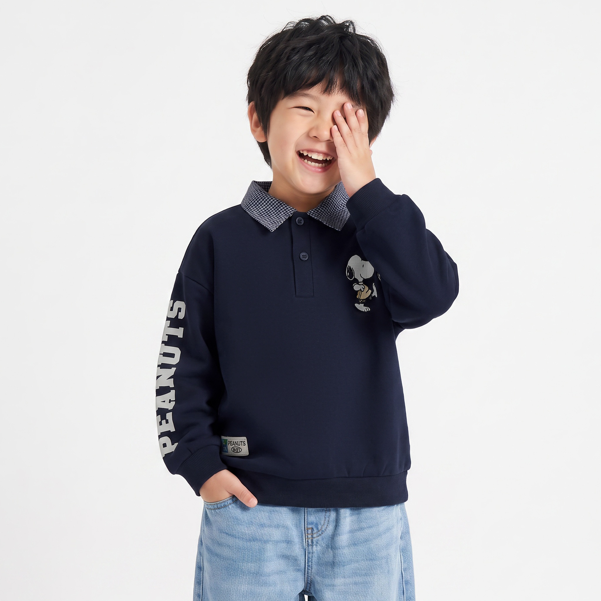 Snoopy Print Collared Sweatshirt with Long Sleeves-baby-boys-clothing-winterwear-sweatshirts-image-1