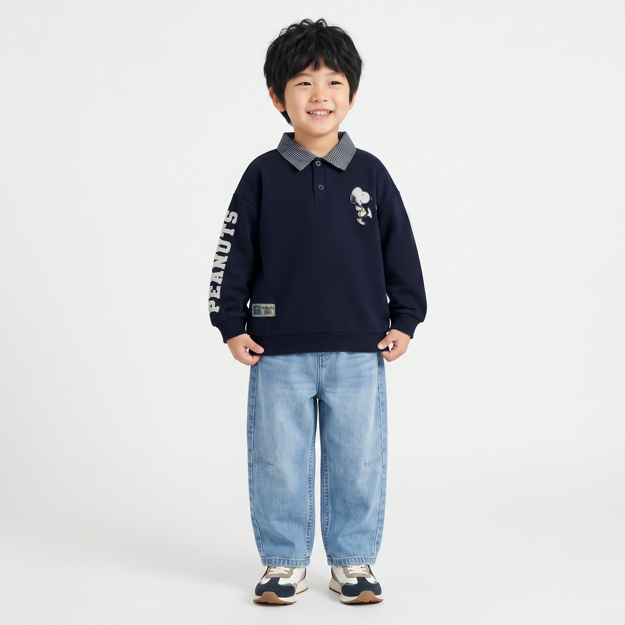 Snoopy Print Collared Sweatshirt with Long Sleeves-baby-boys-clothing-winterwear-sweatshirts-image-2