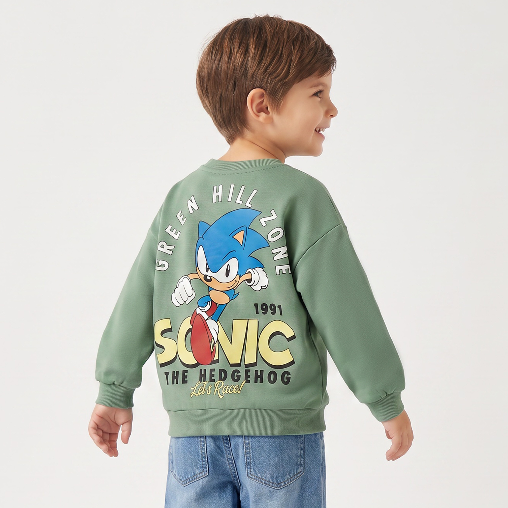 Cotton Sonic Print Sweatshirt with Long Sleeves-baby-boys-clothing-winterwear-sweatshirts-image-3