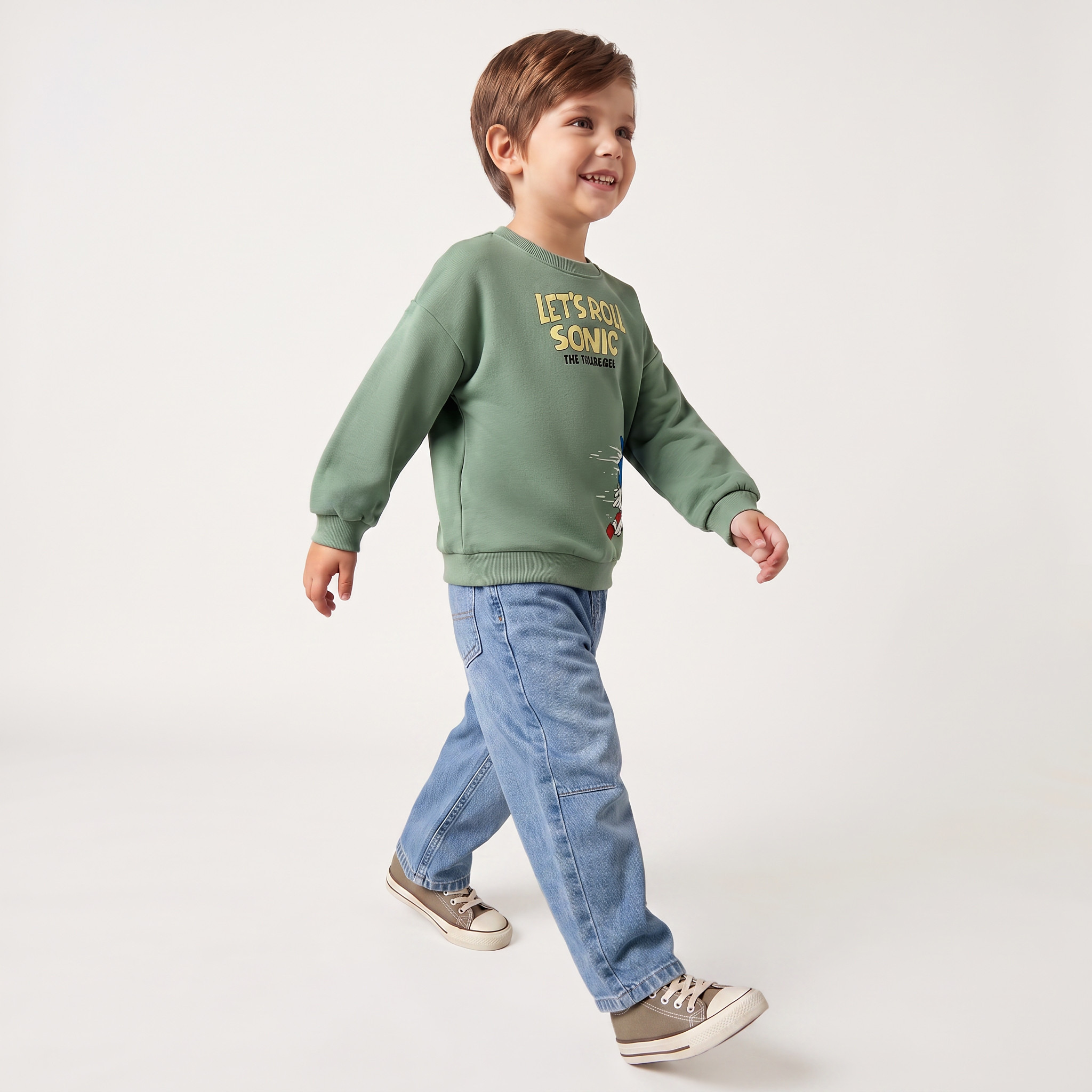 Cotton Sonic Print Sweatshirt with Long Sleeves-baby-boys-clothing-winterwear-sweatshirts-image-5