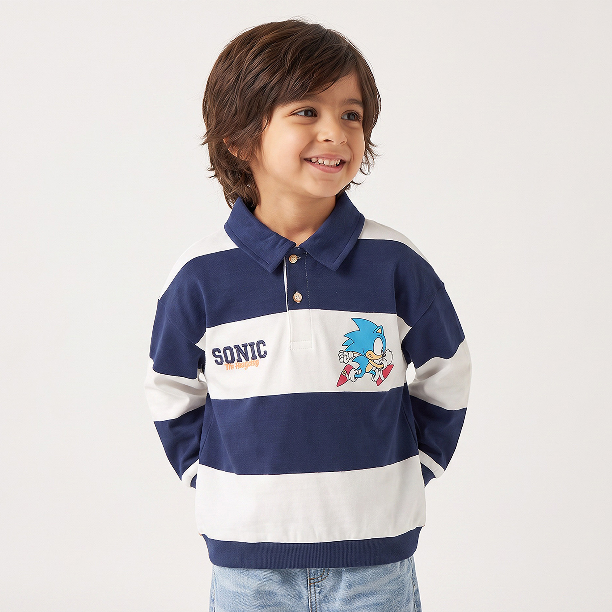 Striped Cotton Sweatshirt with Long Sleeves-baby-boys-clothing-winterwear-sweatshirts-image-1