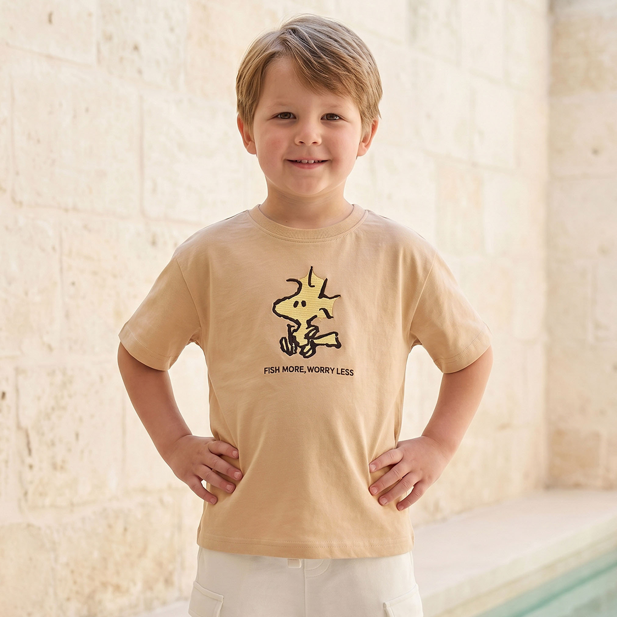 Crew Neck Short Sleeves T-shirt and Cargo Shorts Set with Peanuts Print-boys-clothing-setsandcoords-image-2