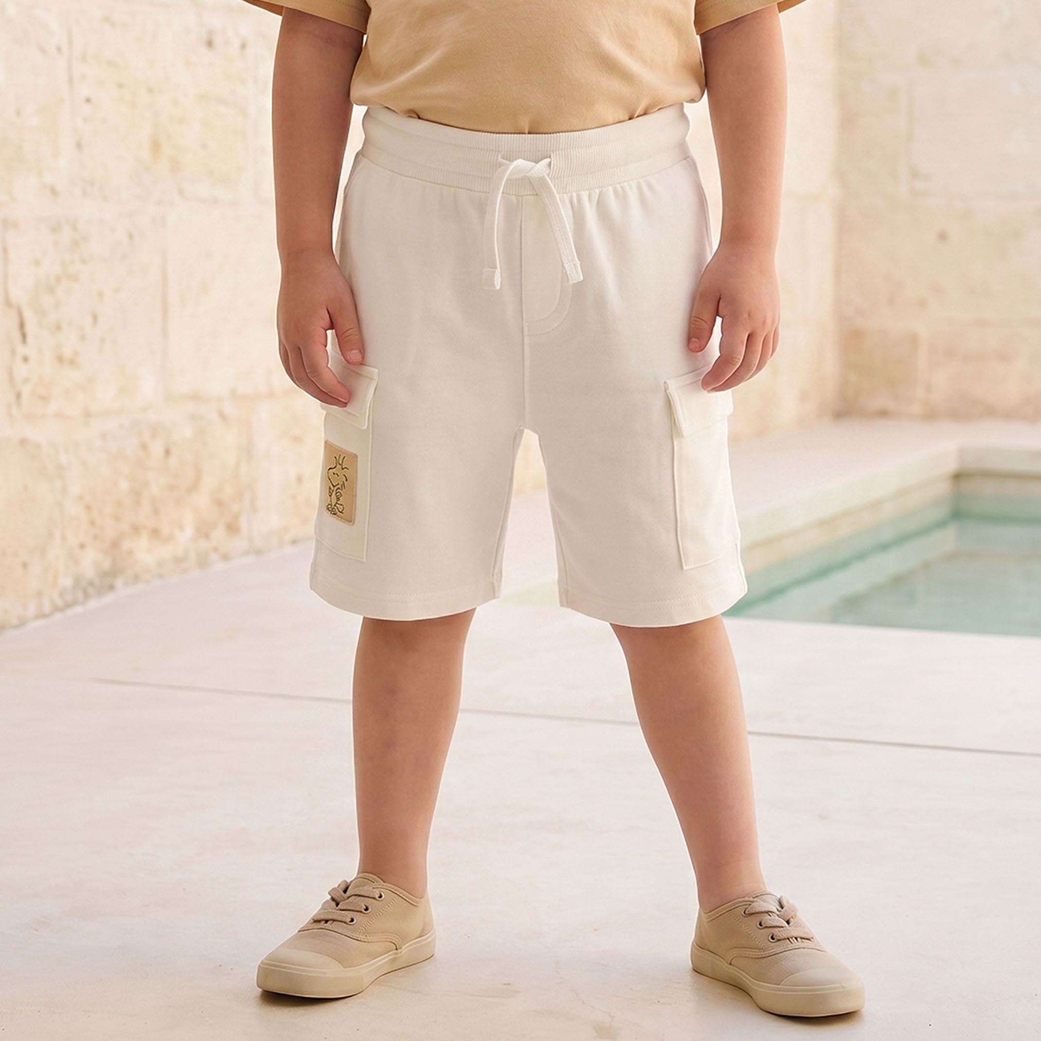 Crew Neck Short Sleeves T-shirt and Cargo Shorts Set with Peanuts Print-boys-clothing-setsandcoords-image-3