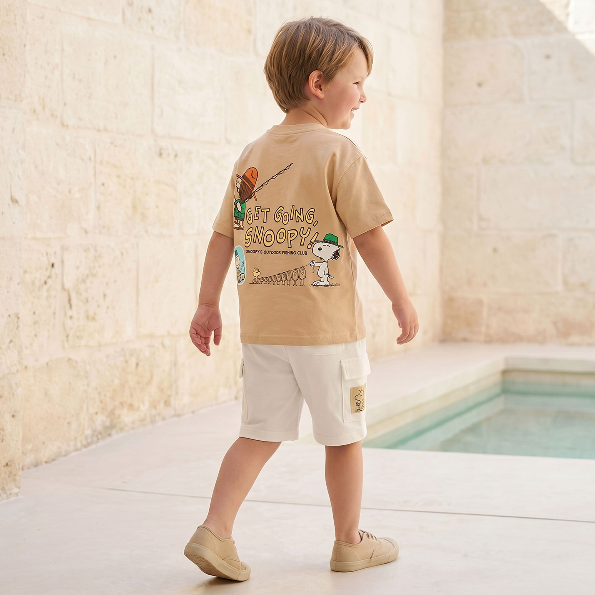 Crew Neck Short Sleeves T-shirt and Cargo Shorts Set with Peanuts Print-boys-clothing-setsandcoords-image-4
