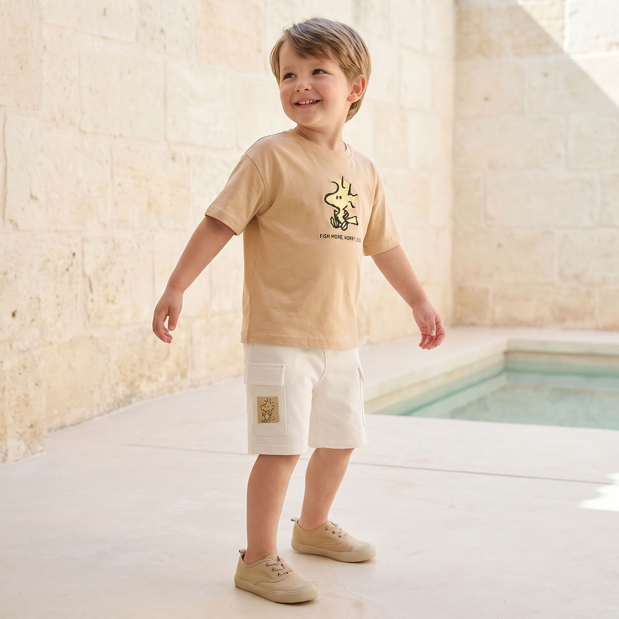 Crew Neck Short Sleeves T-shirt and Cargo Shorts Set with Peanuts Print-boys-clothing-setsandcoords-image-7