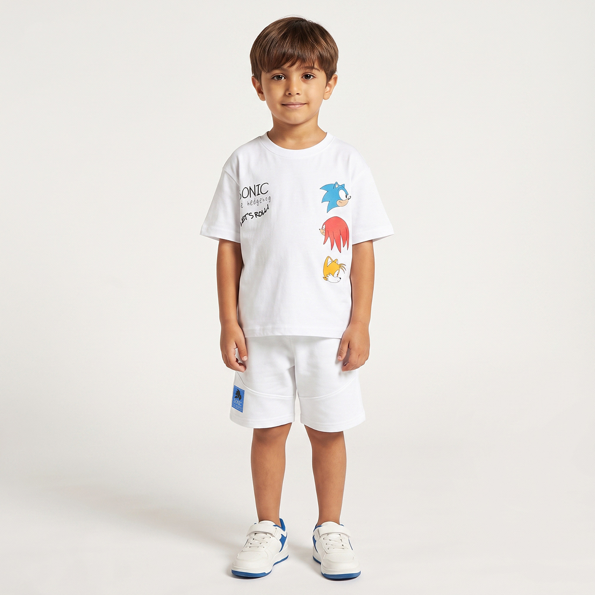 Crew Neck Short Sleeves T-shirt and Shorts Set with Sonic the Hedgehog Print-boys-clothing-setsandcoords-image-1