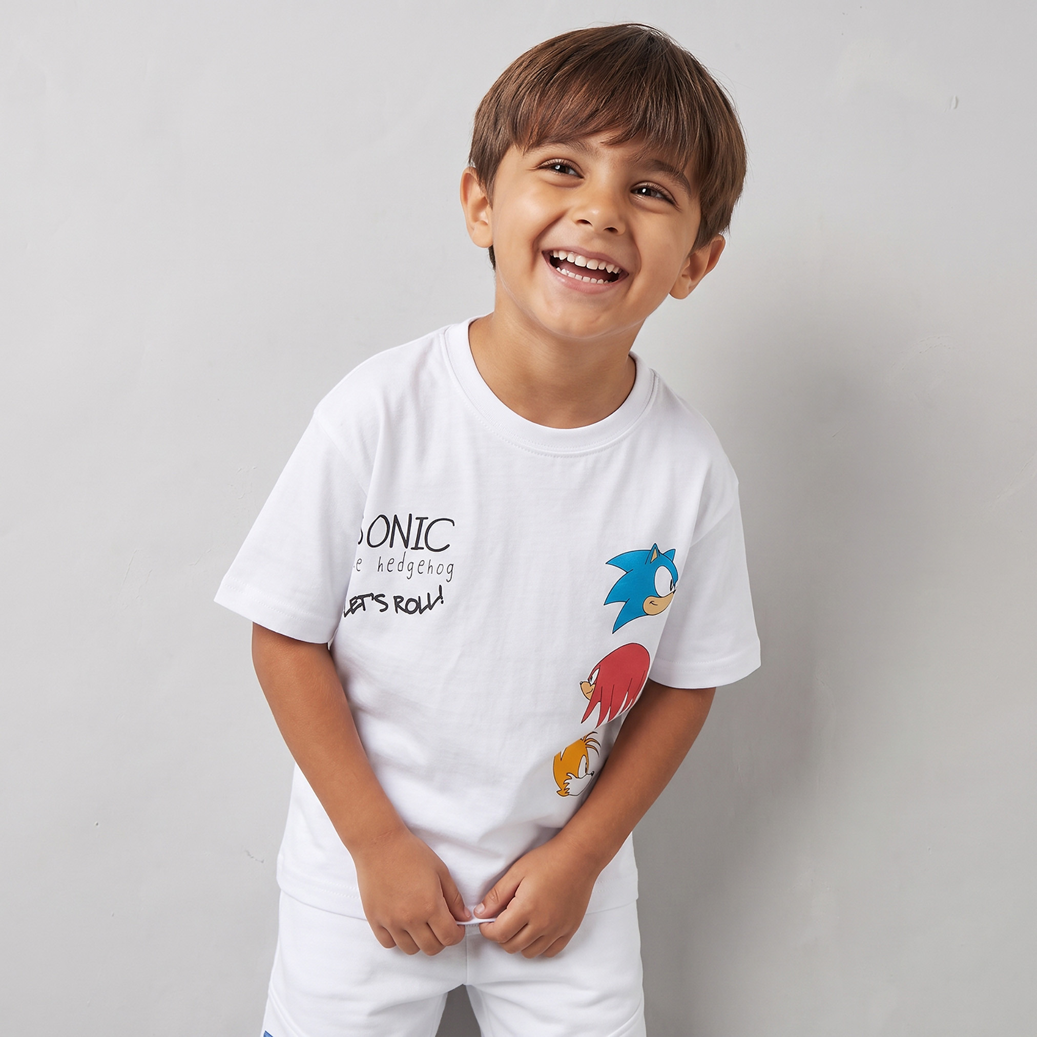 Crew Neck Short Sleeves T-shirt and Shorts Set with Sonic the Hedgehog Print-boys-clothing-setsandcoords-image-3