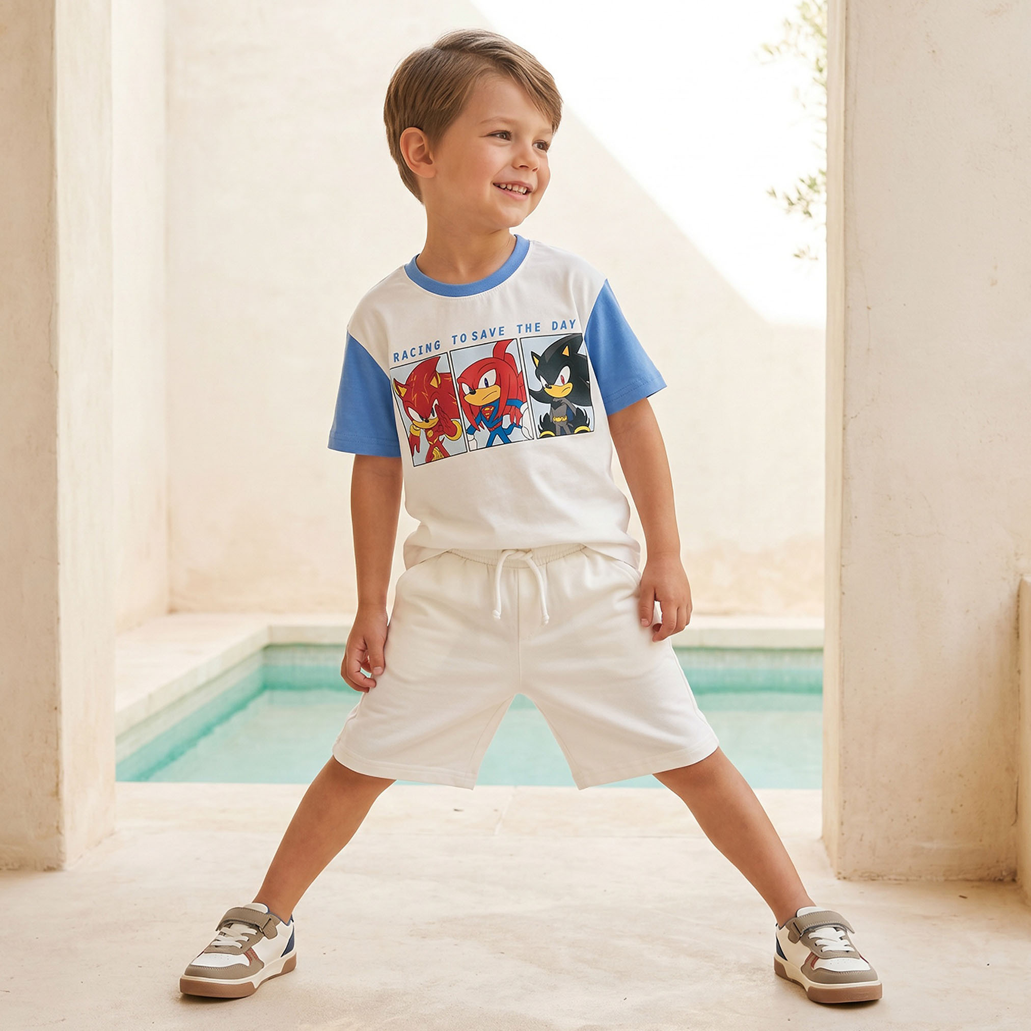 Crew Neck Short Sleeves T-shirt and Shorts Set with Sonic the Hedgehog Print-boys-clothing-setsandcoords-image-1