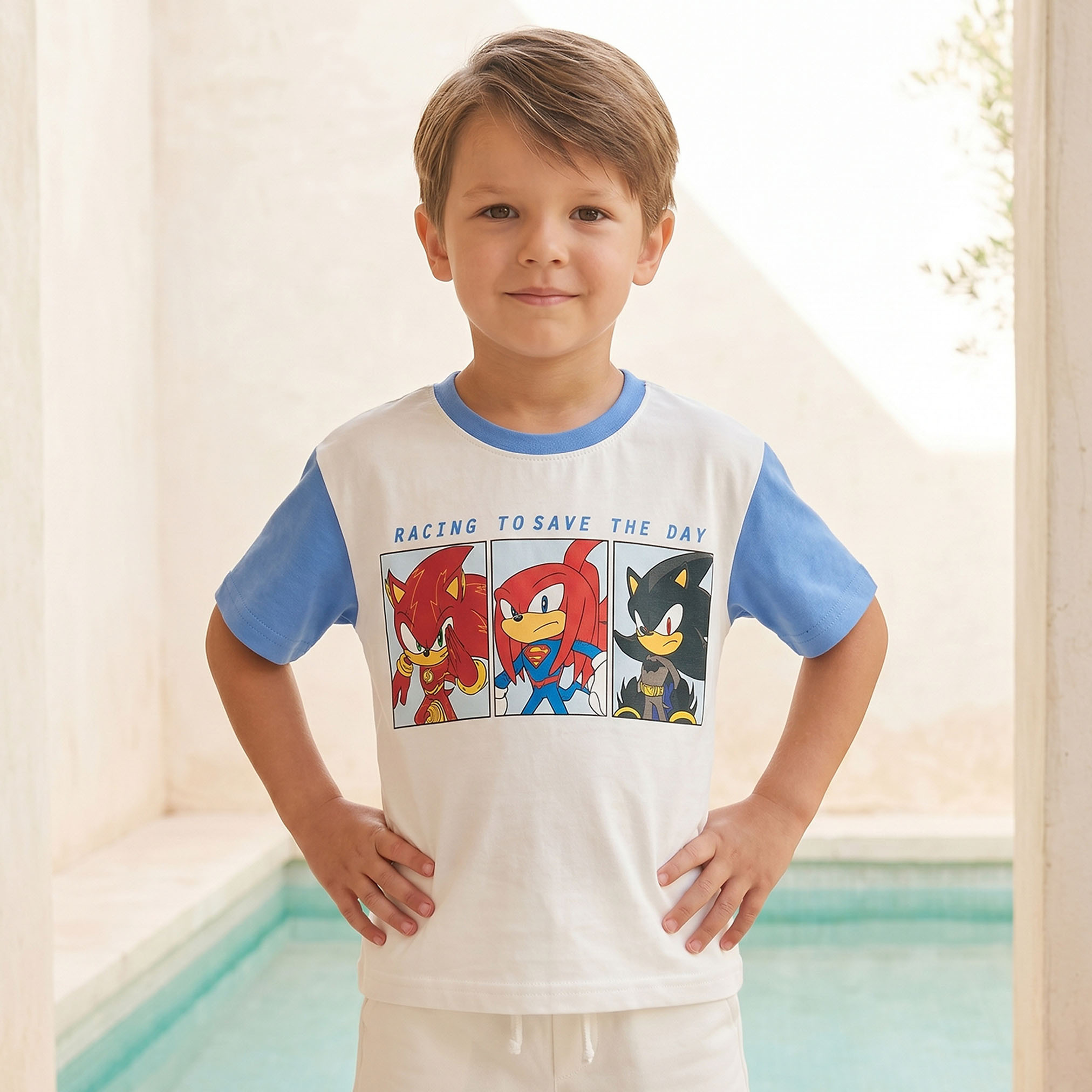 Crew Neck Short Sleeves T-shirt and Shorts Set with Sonic the Hedgehog Print-boys-clothing-setsandcoords-image-2