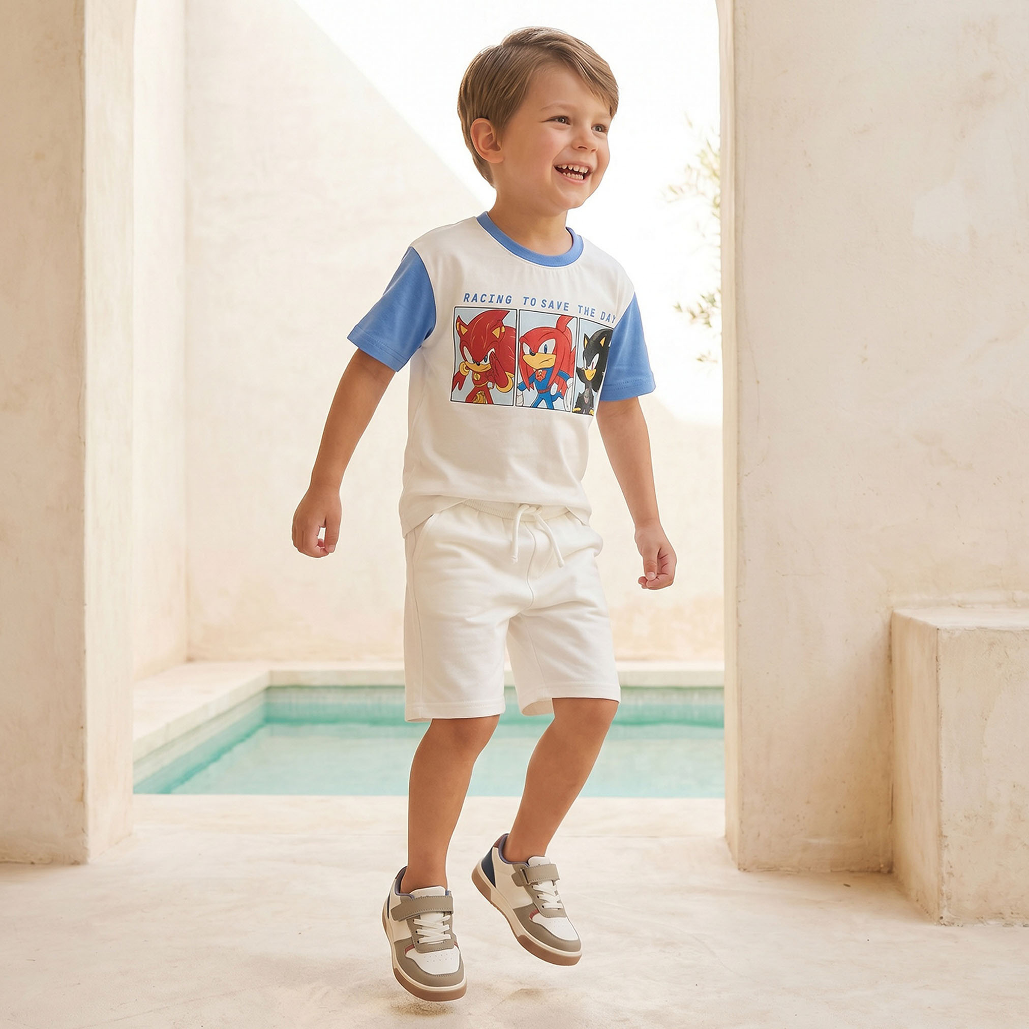 Crew Neck Short Sleeves T-shirt and Shorts Set with Sonic the Hedgehog Print-boys-clothing-setsandcoords-image-7