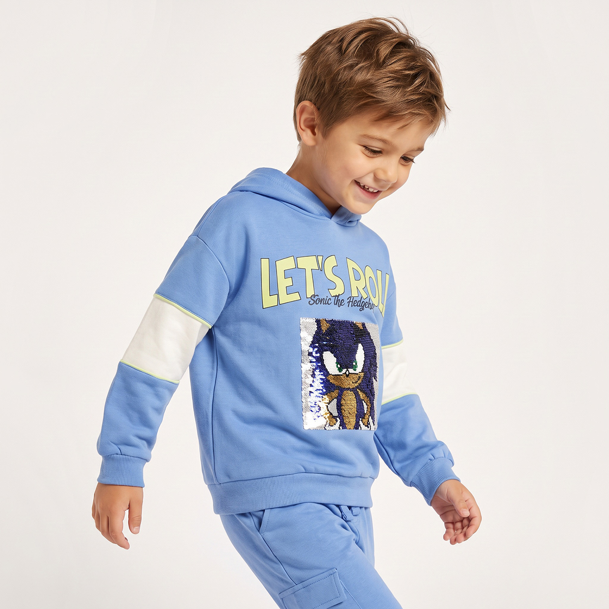 Hooded Long Sleeves Sweatshirt and Joggers Set with Sonic Print-boys-clothing-setsandcoords-image-2