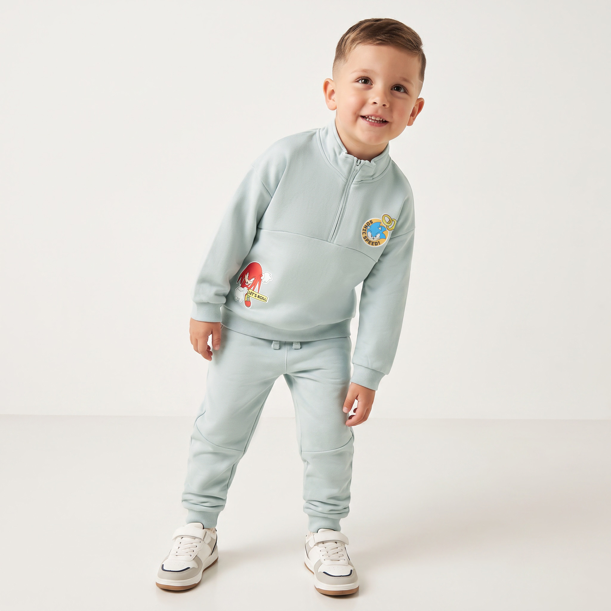 طقم سويت شيرت بياقة عالية وأكمام طويلة مع بنطلون رياضي بطبعات سونيك-boys-clothing-setsandcoords-image-6