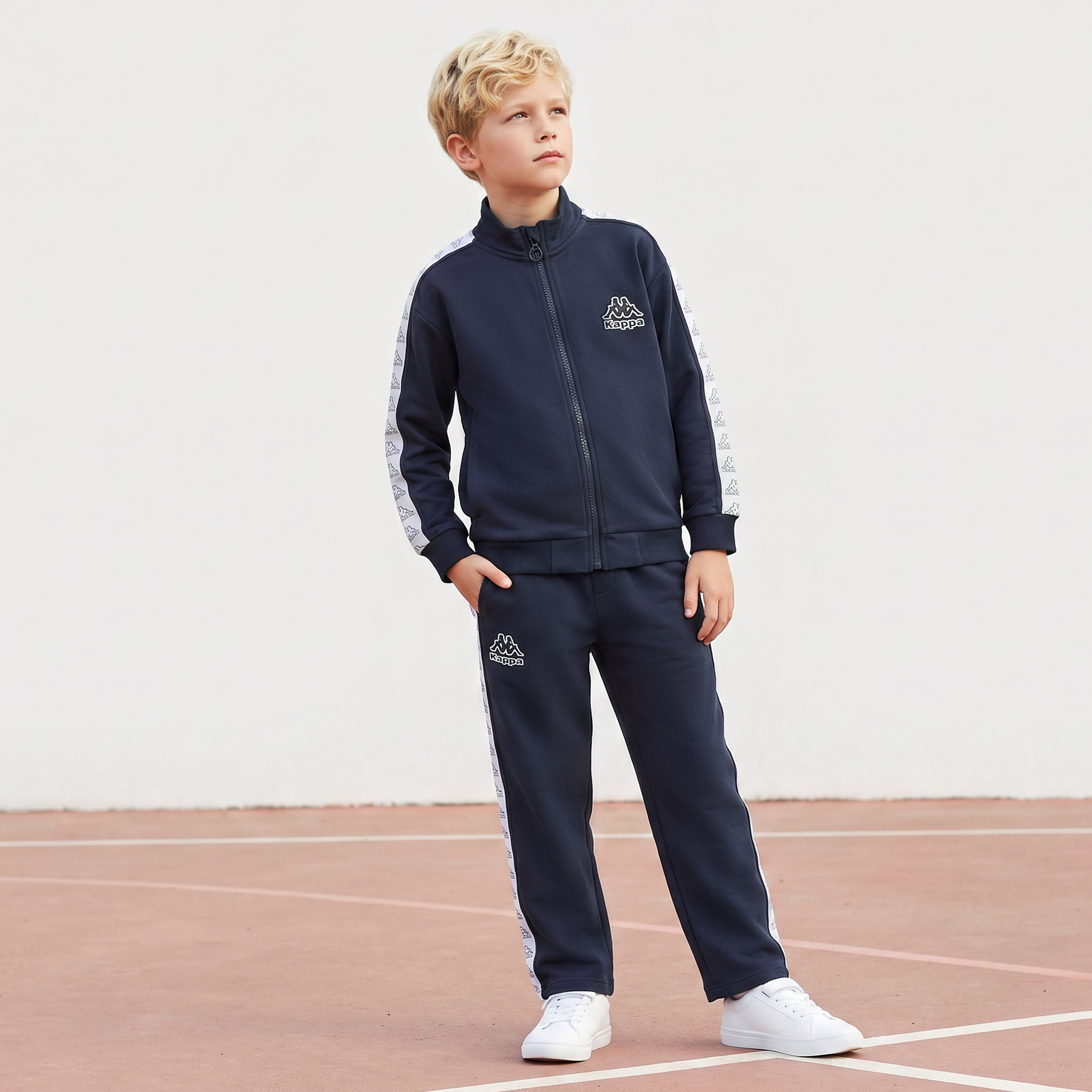 Kappa High Neck Long Sleeves Jacket and Track Pants Set with Taped Side Panel Detail-boys-clothing-setsandcoords-image-1