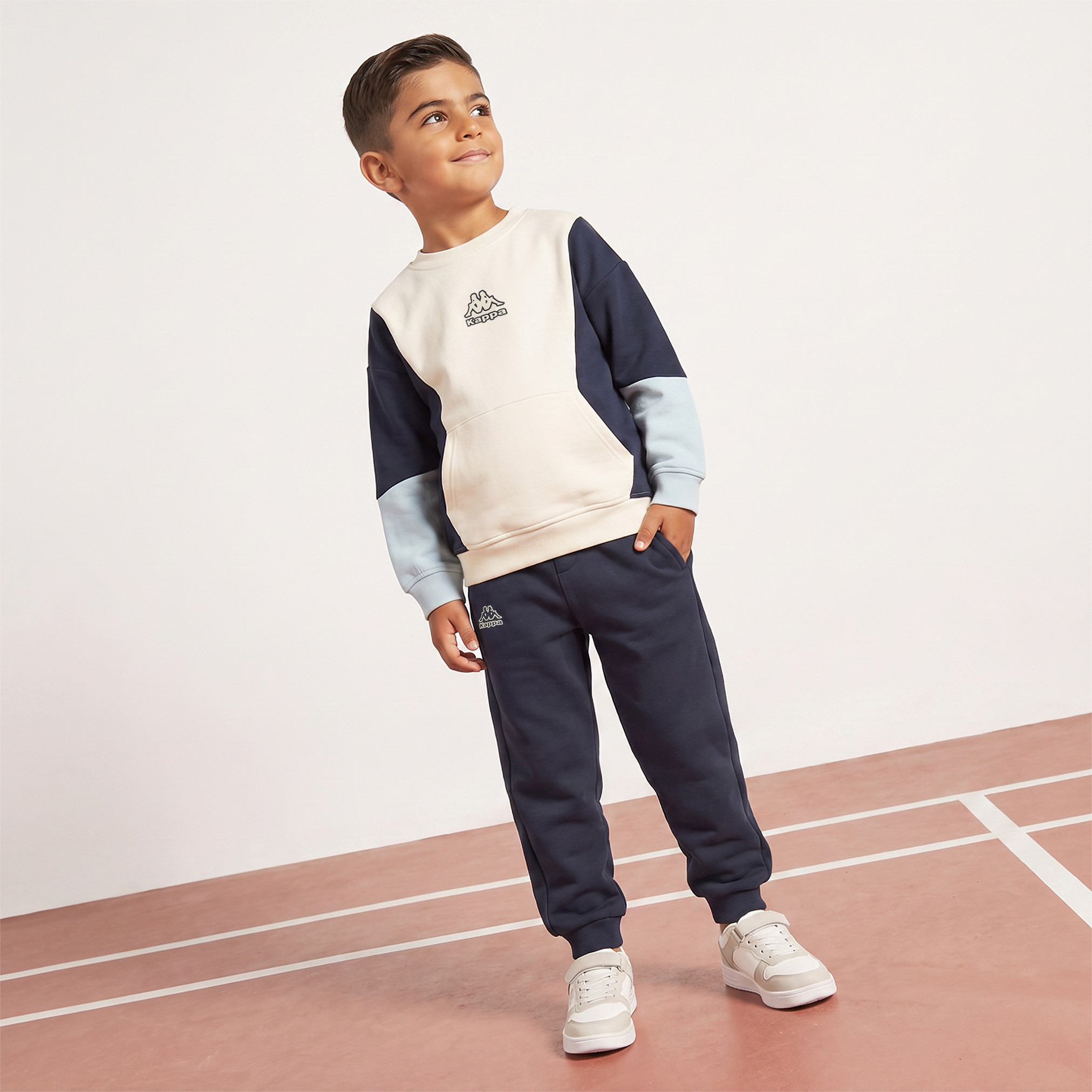 Kappa Crew Neck Long Sleeves Sweatshirt and Joggers Set with Colourblock Panel-boys-clothing-setsandcoords-image-1