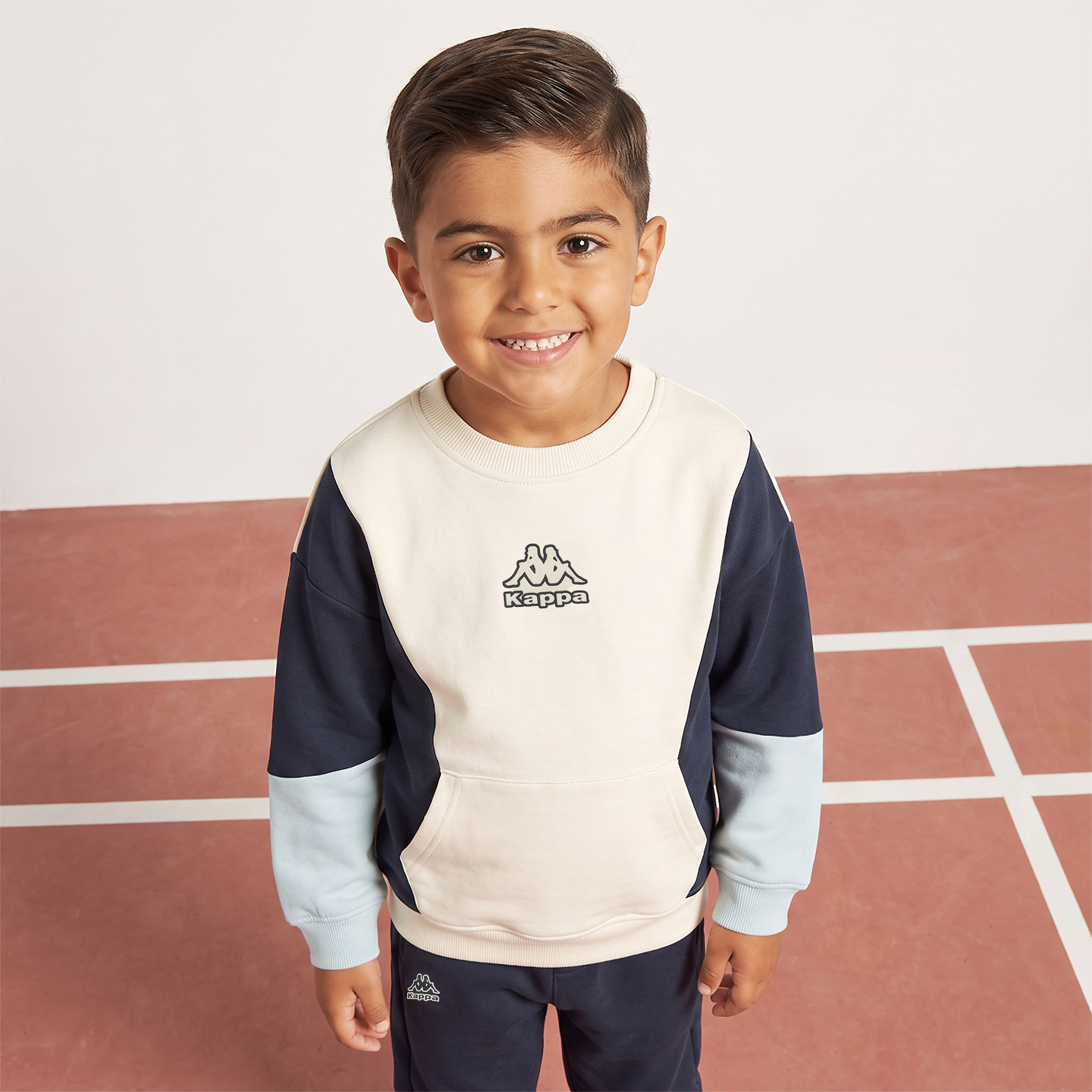 Kappa Crew Neck Long Sleeves Sweatshirt and Joggers Set with Colourblock Panel-boys-clothing-setsandcoords-image-2