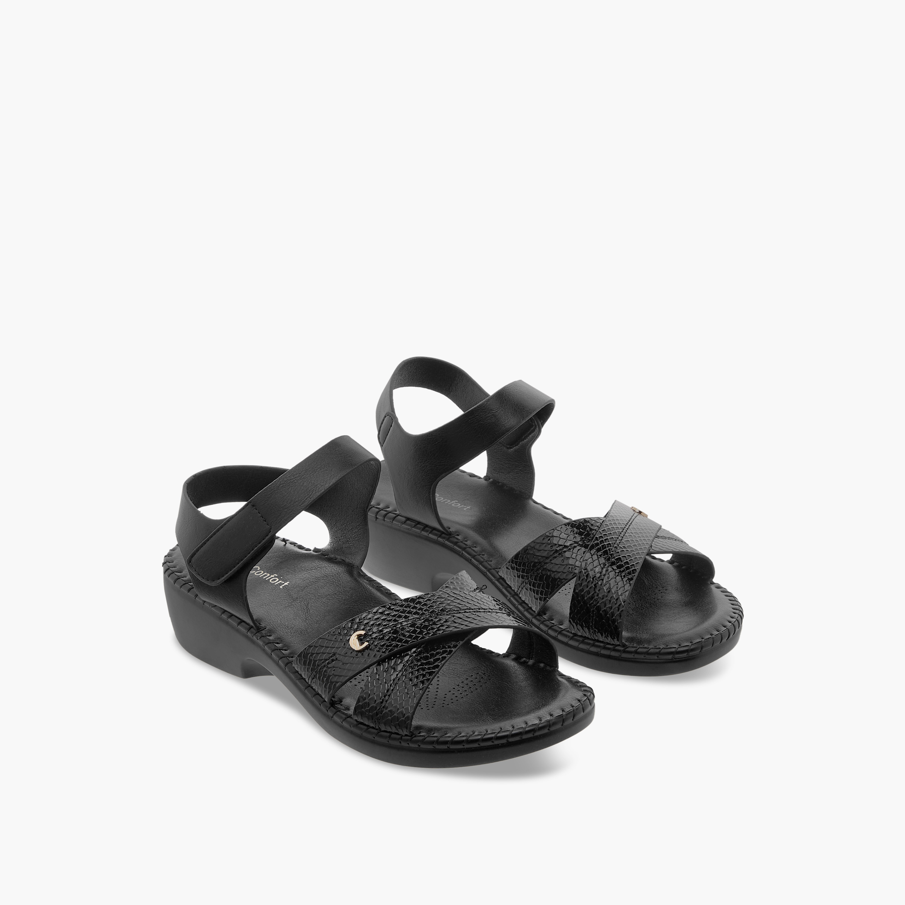 Le Confort Cross Strap Sandals with Hook and Loop Closure-women-shoes-sandals-heeled-image-1