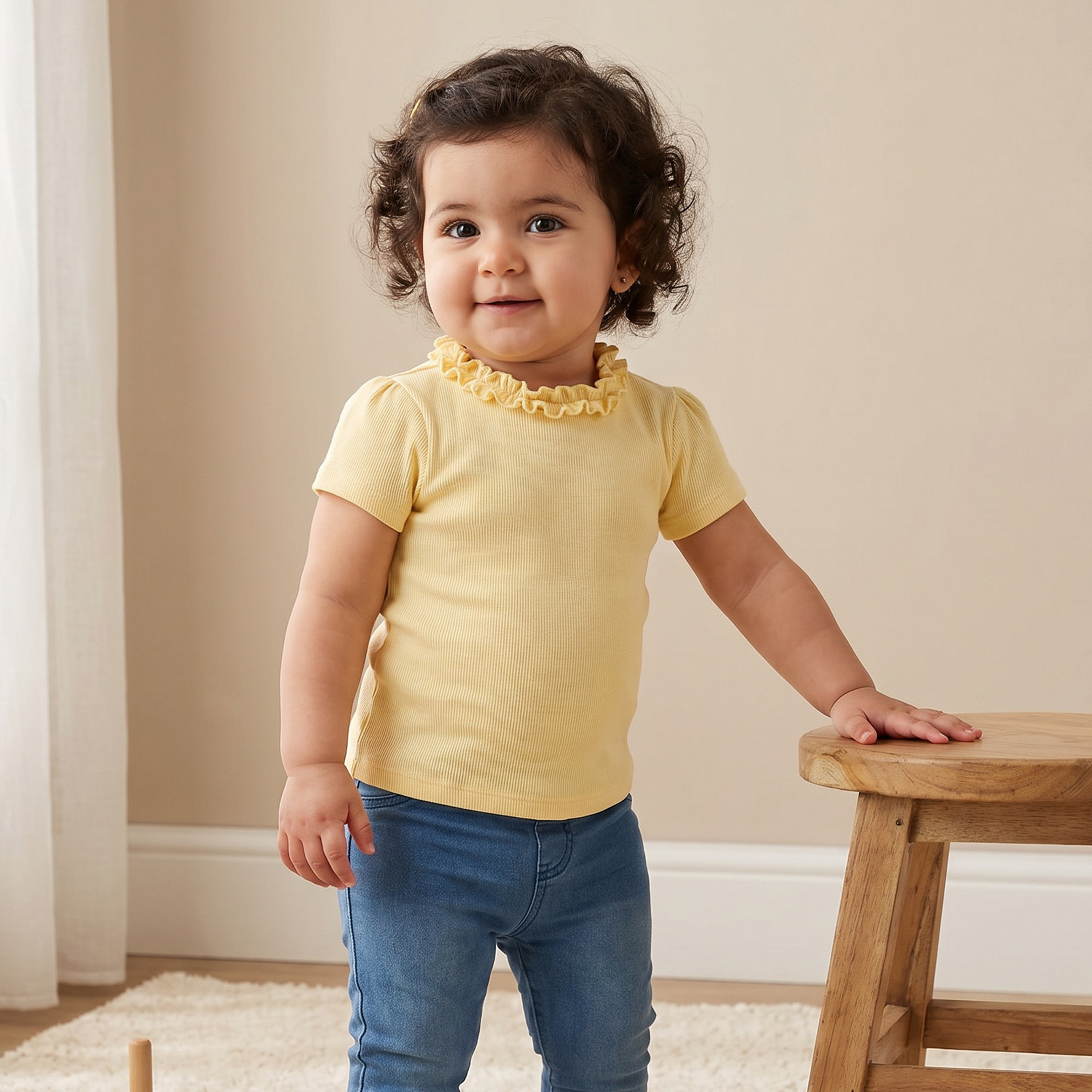 Juniors Crew Neck Short Sleeves T-shirt with Ruffle Trim-baby-girls-clothing-tshirts-image-1