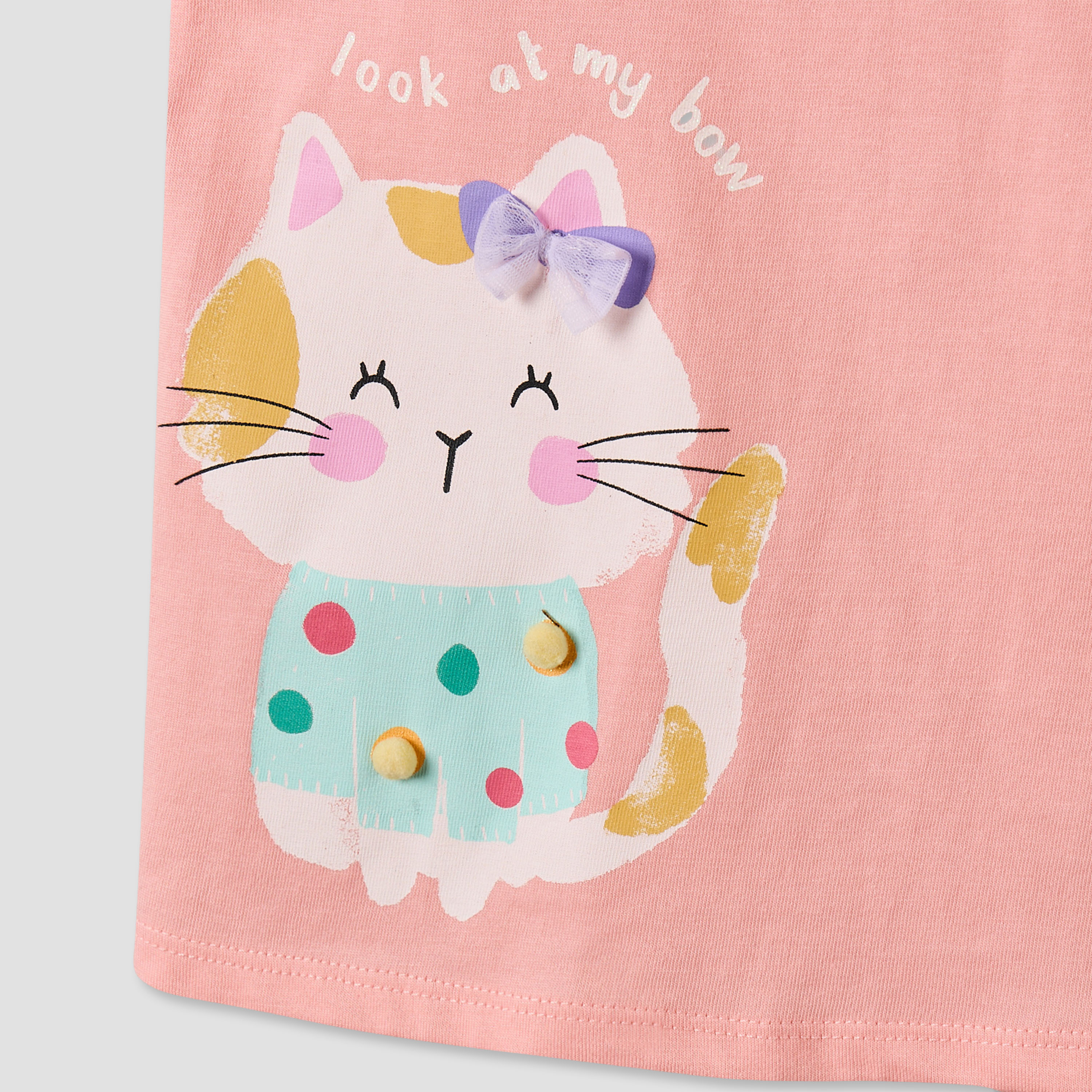 تيشيرت دون أكمام بياقة ضيقة وطبعات قطة من جونيورز-baby-girls-clothing-tshirts-image-5