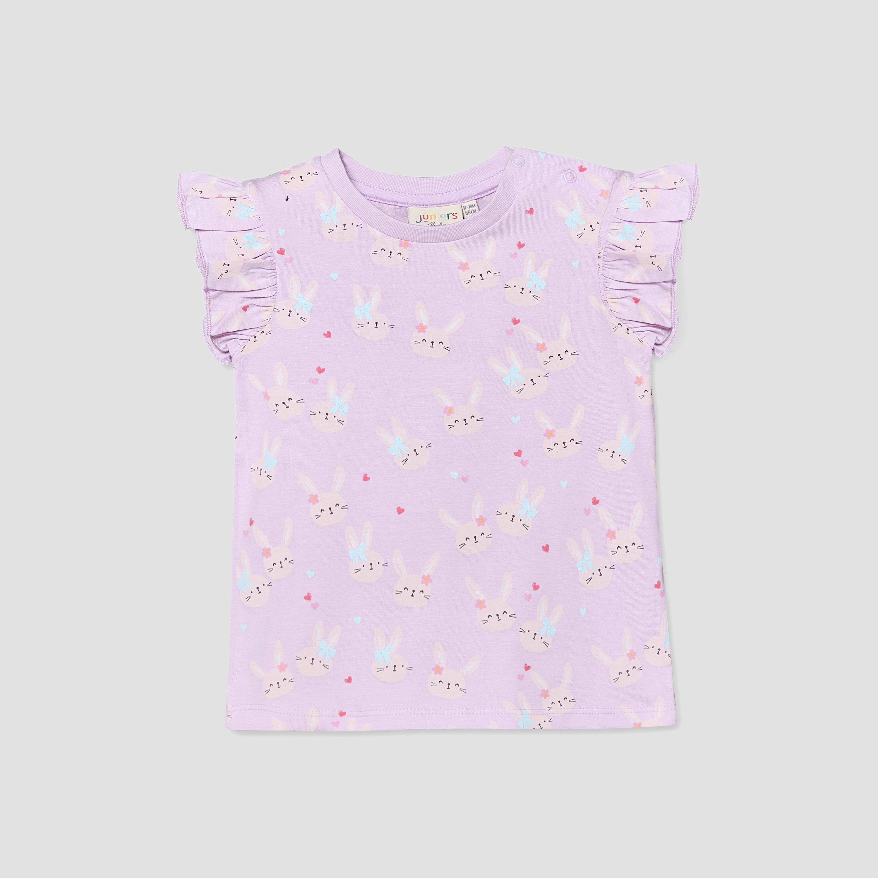Juniors Round Neck Short Sleeves T-shirt with Bunny Print-baby-girls-clothing-tshirts-image-2