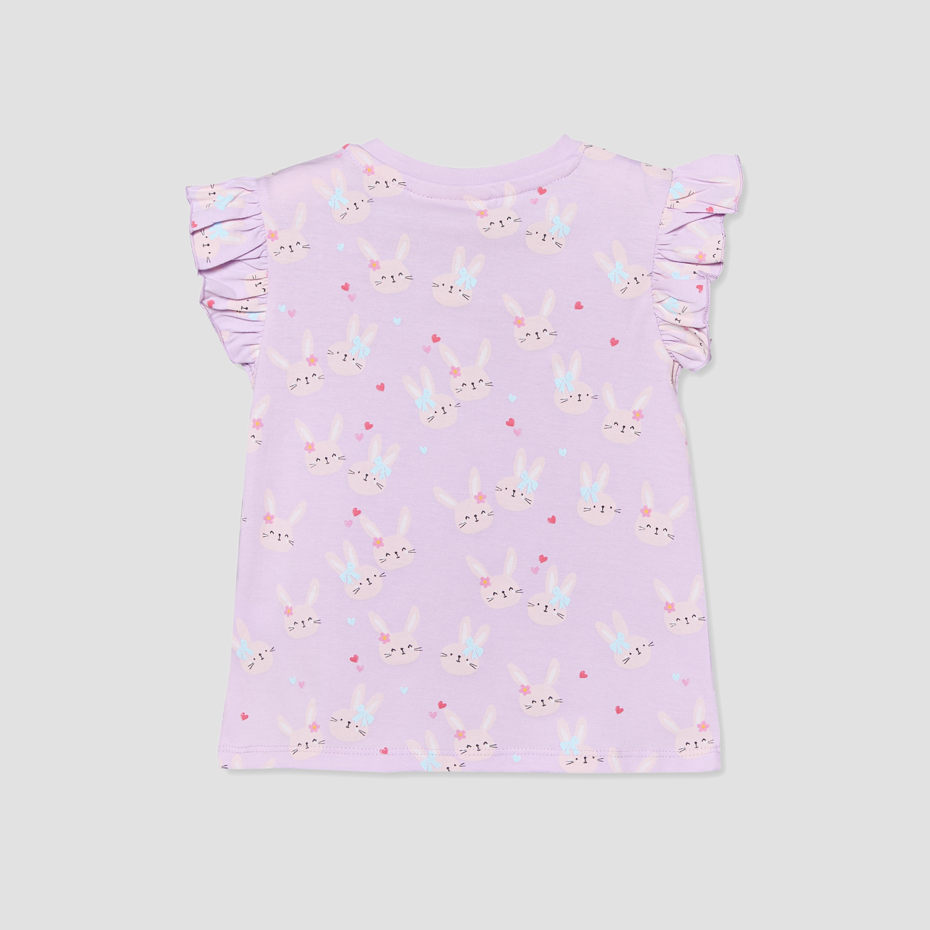 Juniors Round Neck Short Sleeves T-shirt with Bunny Print-baby-girls-clothing-tshirts-image-3