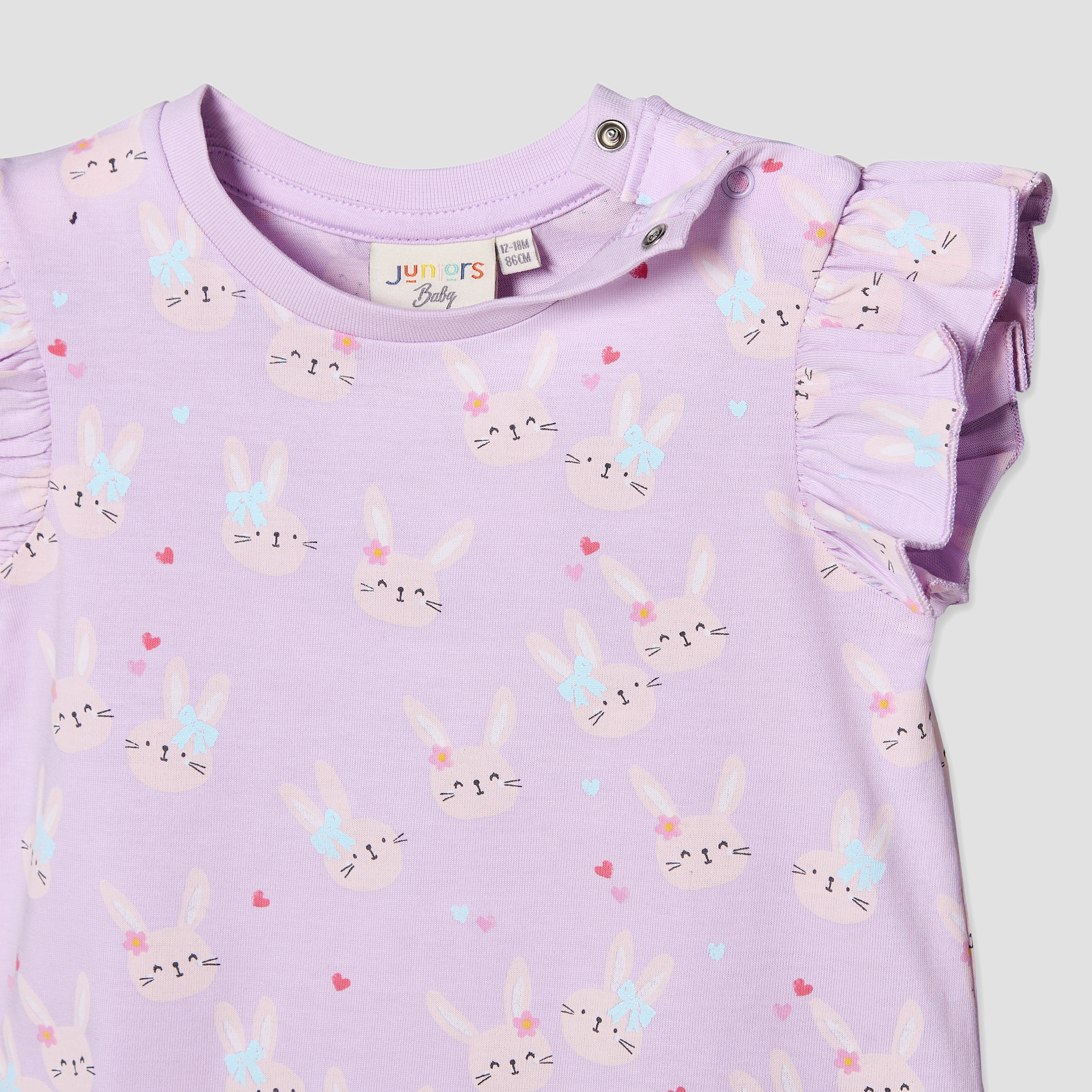 Juniors Round Neck Short Sleeves T-shirt with Bunny Print-baby-girls-clothing-tshirts-image-4