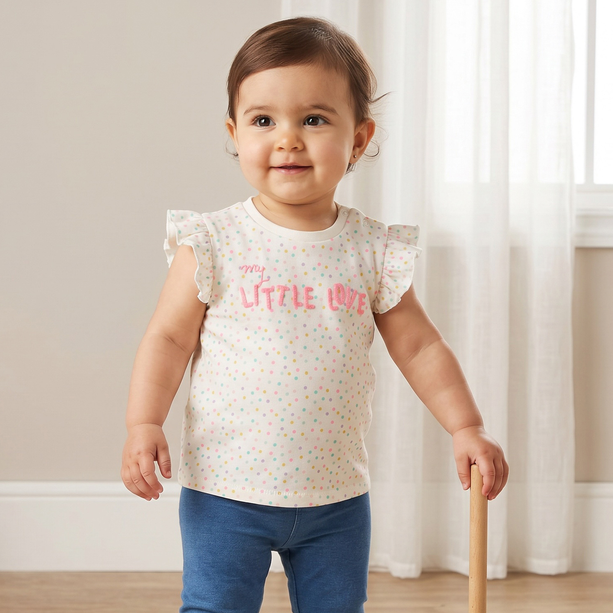 Juniors Crew Neck Sleeveless T-shirt with Polka Dot Print-baby-girls-clothing-tshirts-image-1